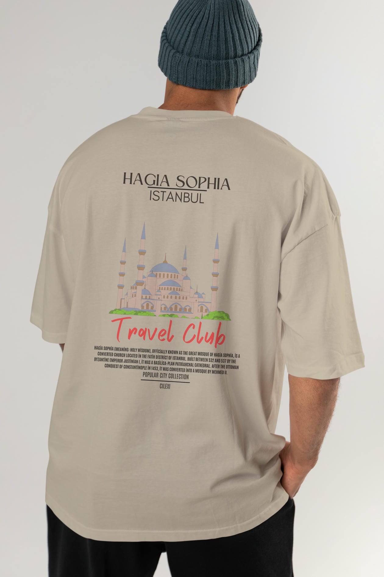 Hagia Sophia İstanbul Arka Baskılı Oversize t-shirt Erkek Kadın Pamuk Bisiklet Yaka tişort
