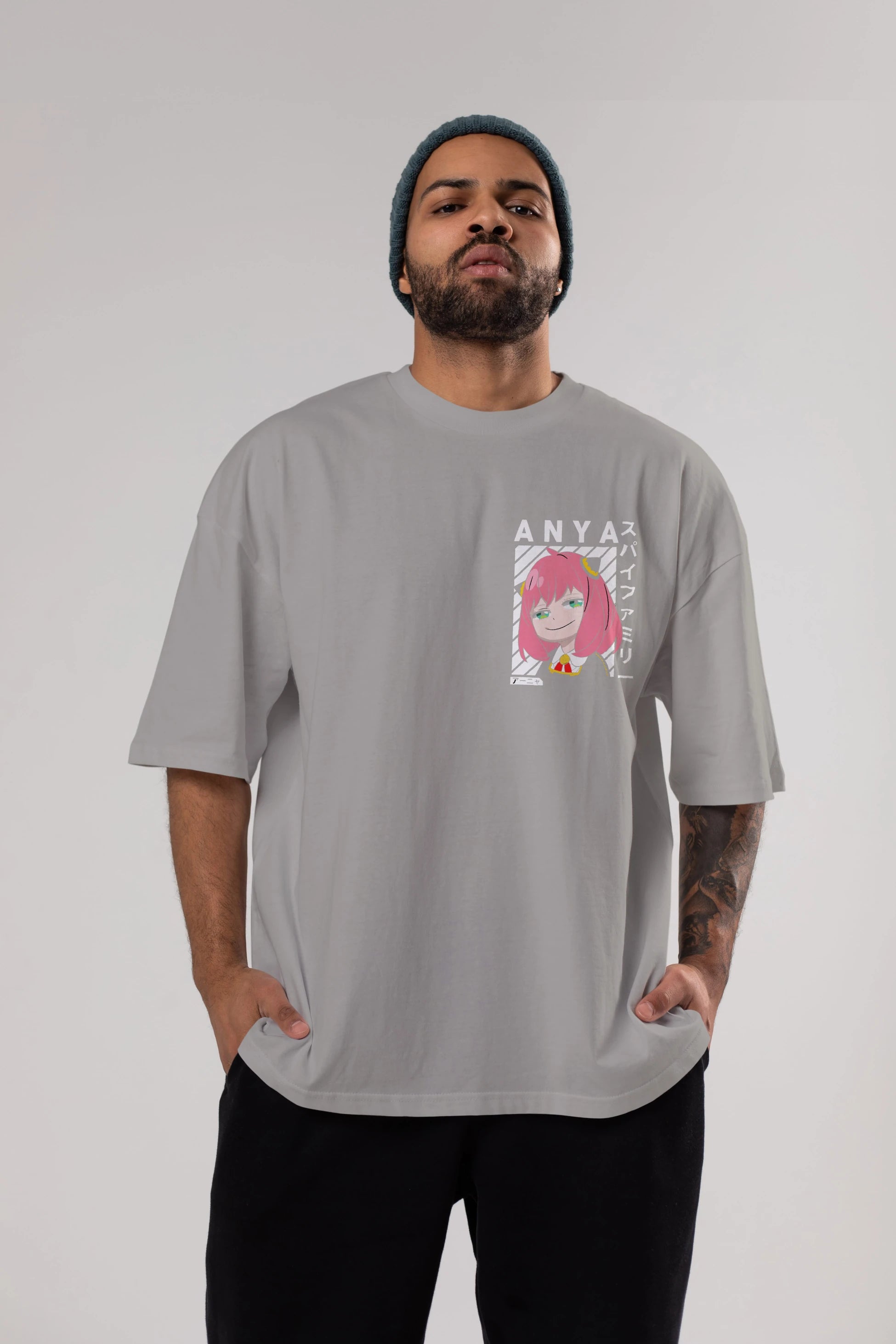 Anya SPYX FAMILY Ön Sol Baskılı Oversize t-shirt Erkek Kadın Unisex %100 Pamuk Bisiklet Yaka tişort