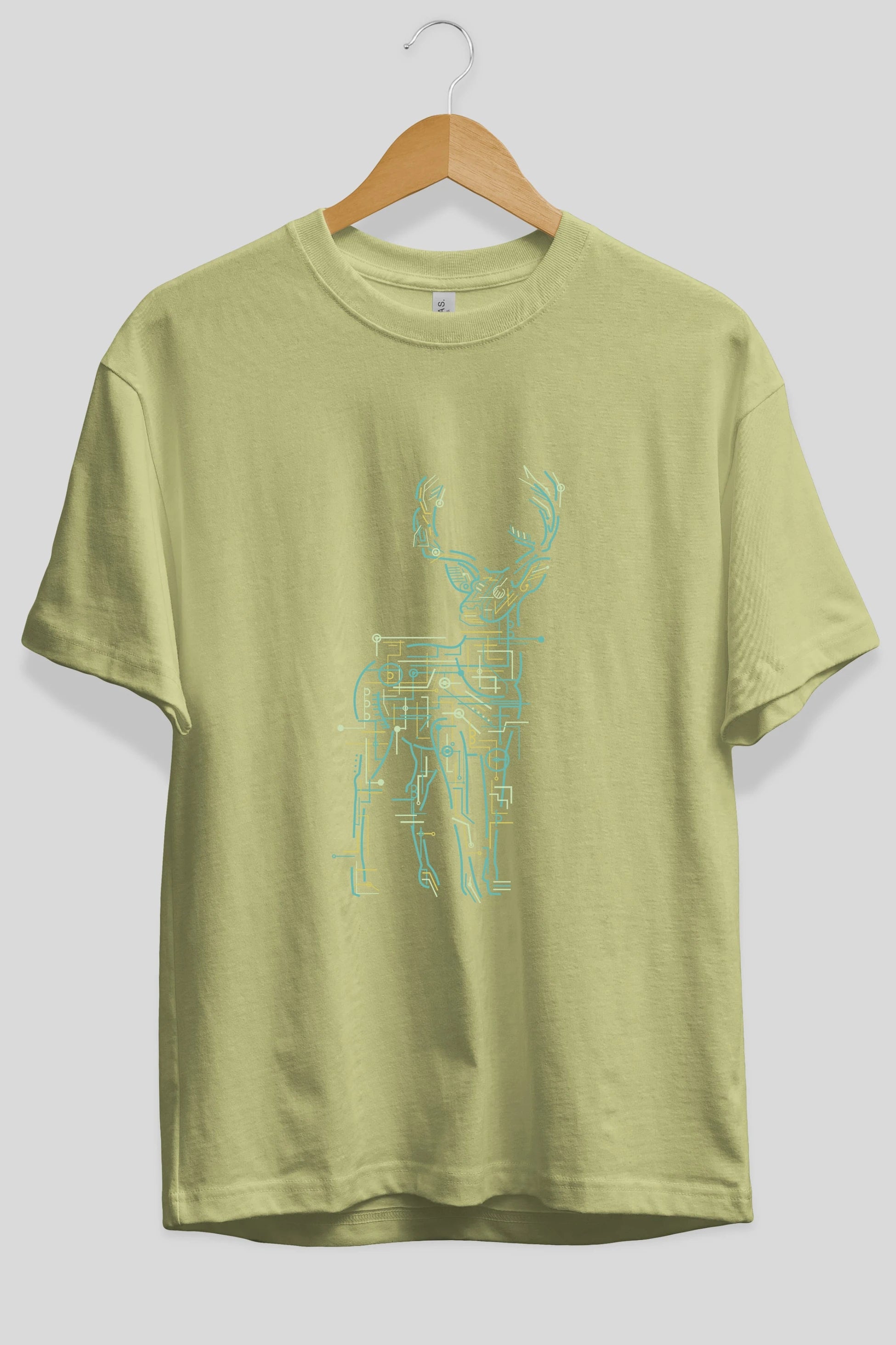 Electric Deer Ön Baskılı Oversize t-shirt %100 pamuk Erkek Kadın Unisex