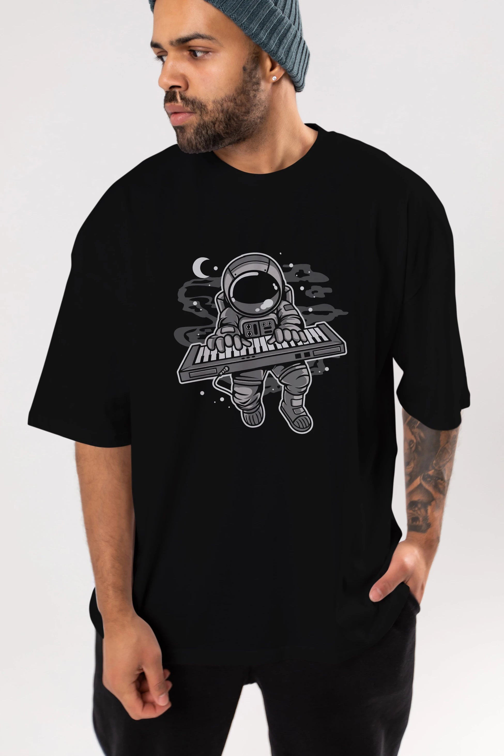 Astronaut Keyboard Ön Baskılı Oversize t-shirt Erkek Kadın Unisex