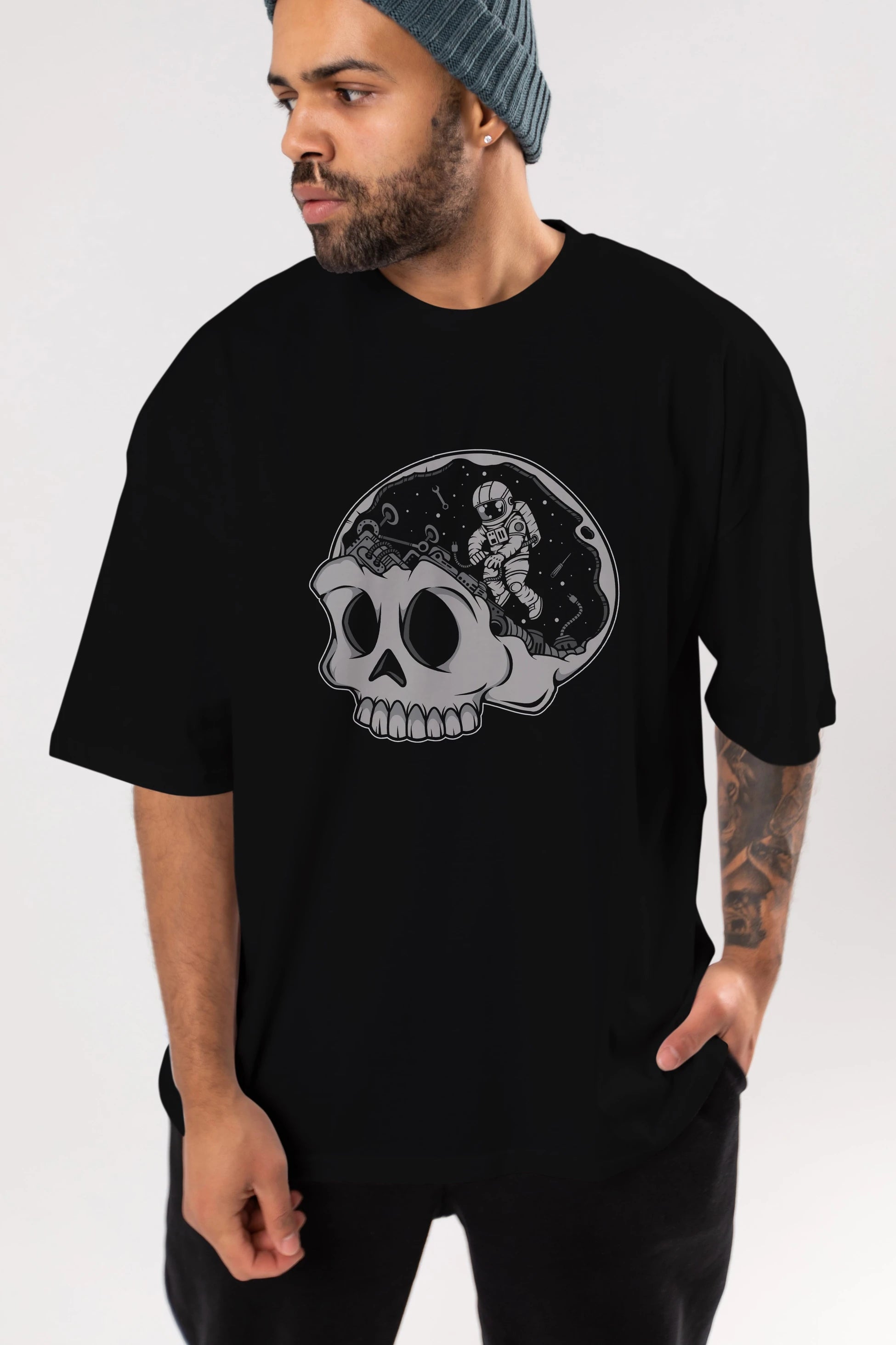 Astronaut Skull Brain Ön Baskılı Oversize t-shirt Erkek Kadın Unisex