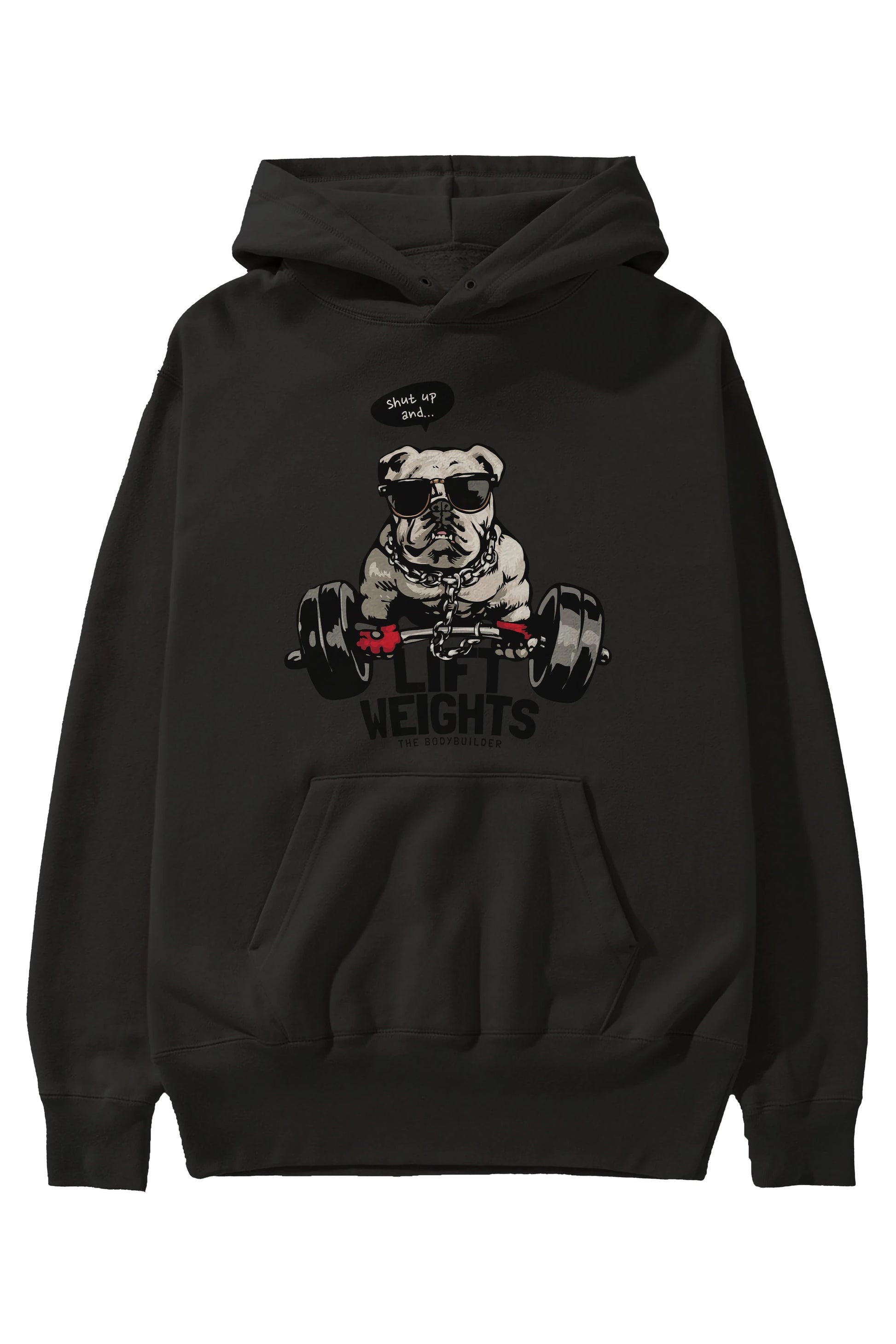Teddy Bear Lift Weights Ön Baskılı Hoodie Oversize Kapüşonlu Sweatshirt Erkek Kadın Unisex