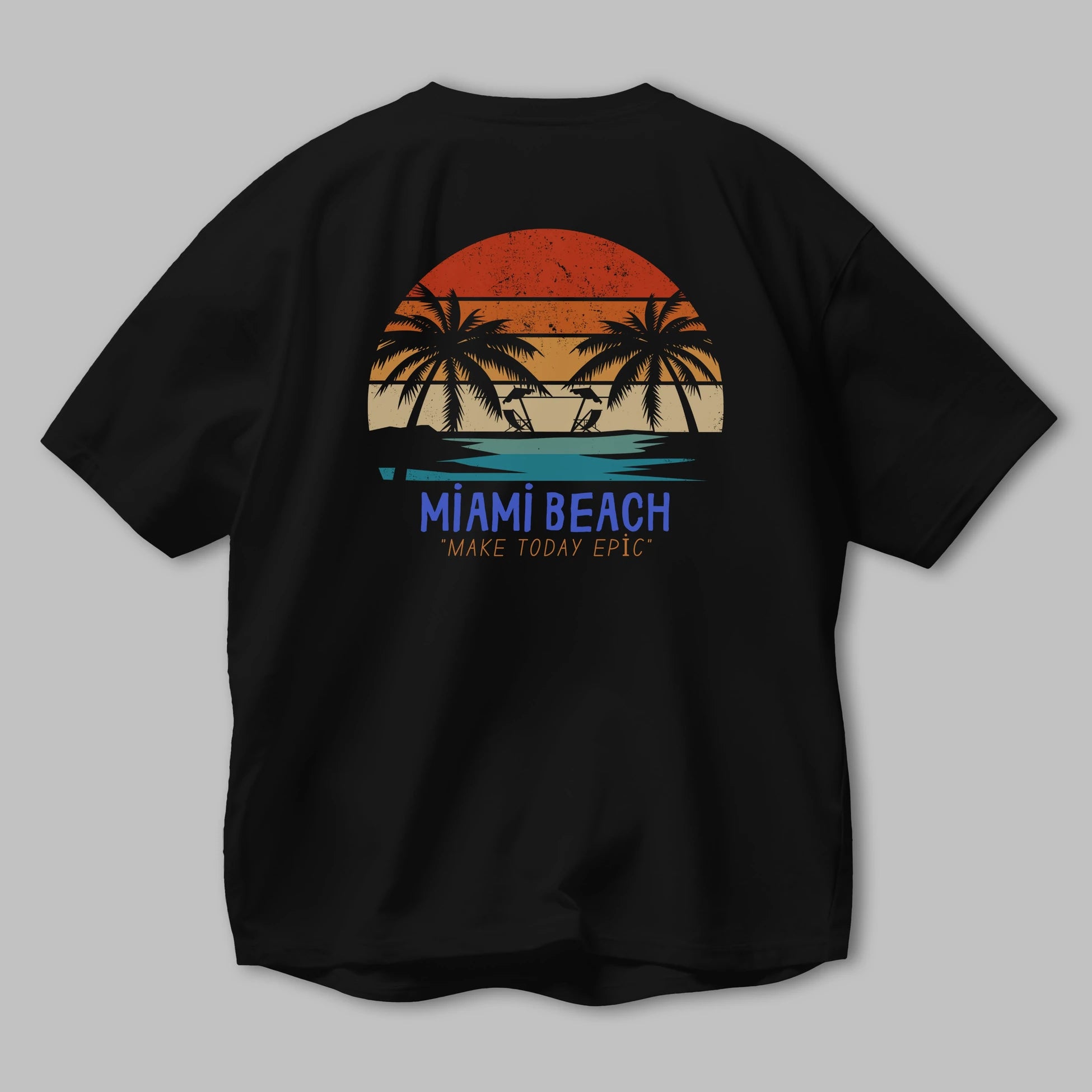 Miami Beach Yazılı Arka Baskılı Oversize t-shirt Erkek Kadın Unisex