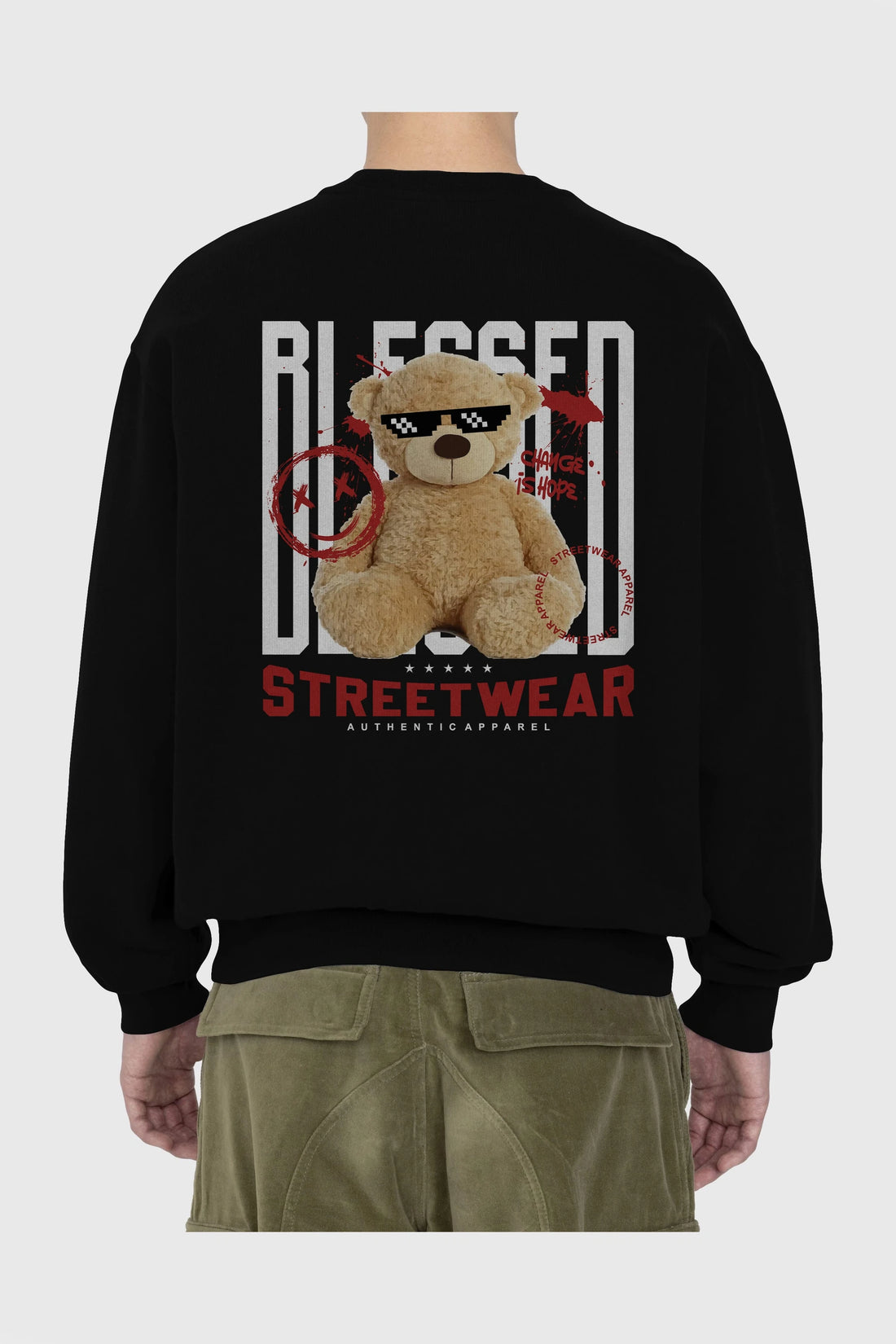Blessed Bear Arka Baskılı Oversize Sweatshirt Erkek Kadın Unisex