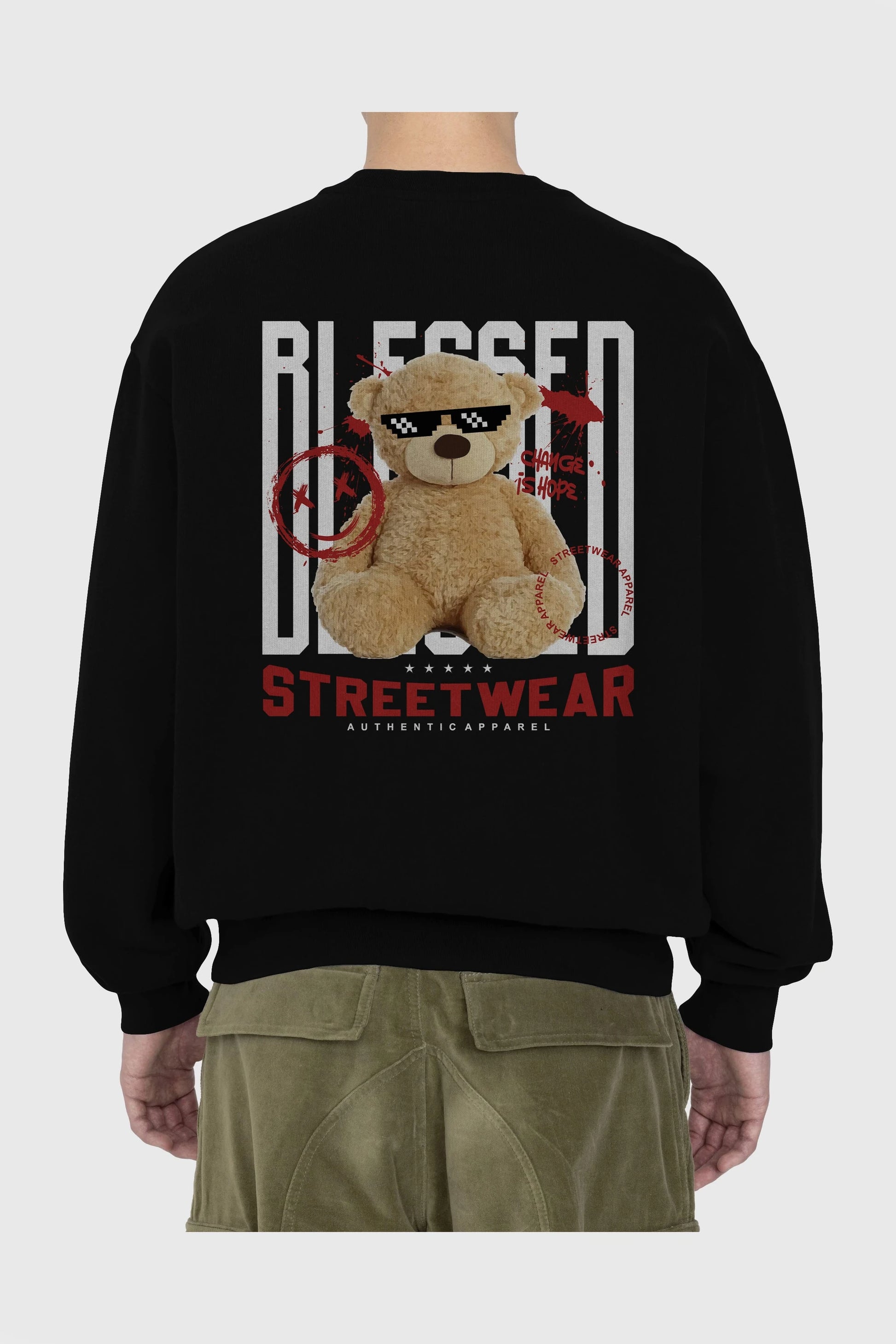 Blessed Bear Arka Baskılı Oversize Sweatshirt Erkek Kadın Unisex