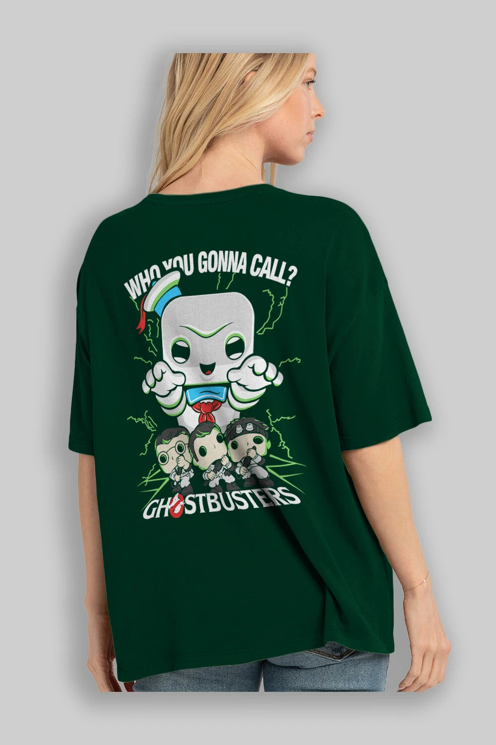 Ghostbusters Arka Baskılı Oversize t-shirt Erkek Kadın Unisex %100 Pamuk Bisiklet Yaka tişort