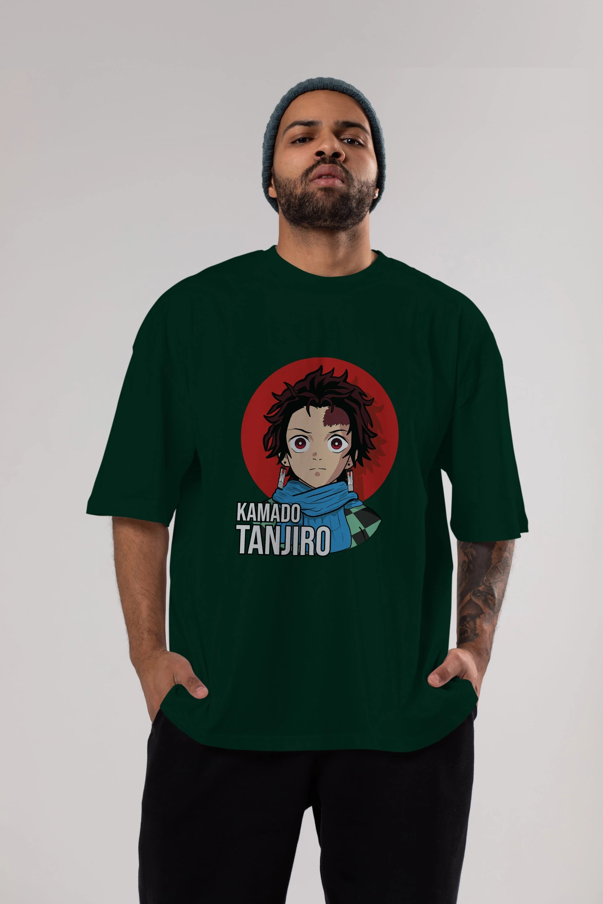 TANJIRO KAMADO Anime Ön Baskılı Oversize t-shirt %100 pamuk Erkek Kadın Unisex