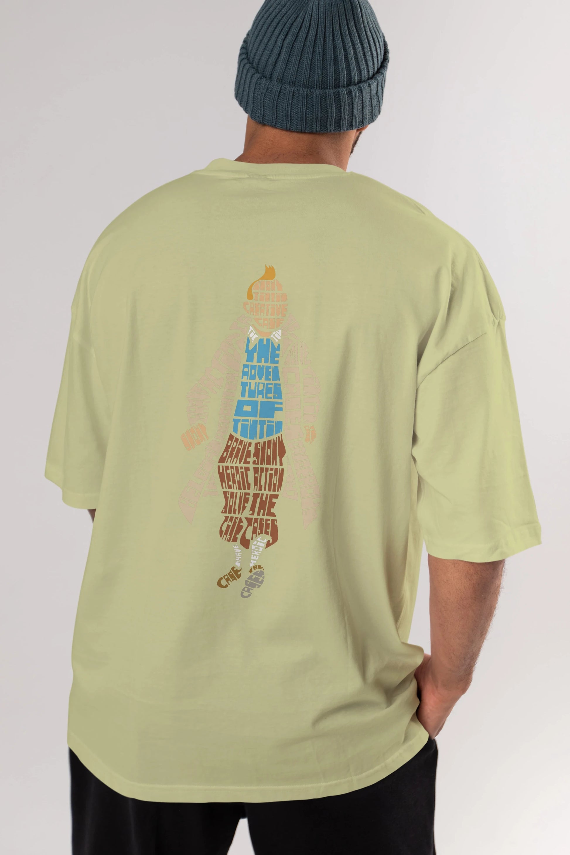 Tin Tin Arka Baskılı Oversize t-shirt %100 pamuk Erkek Kadın Unisex