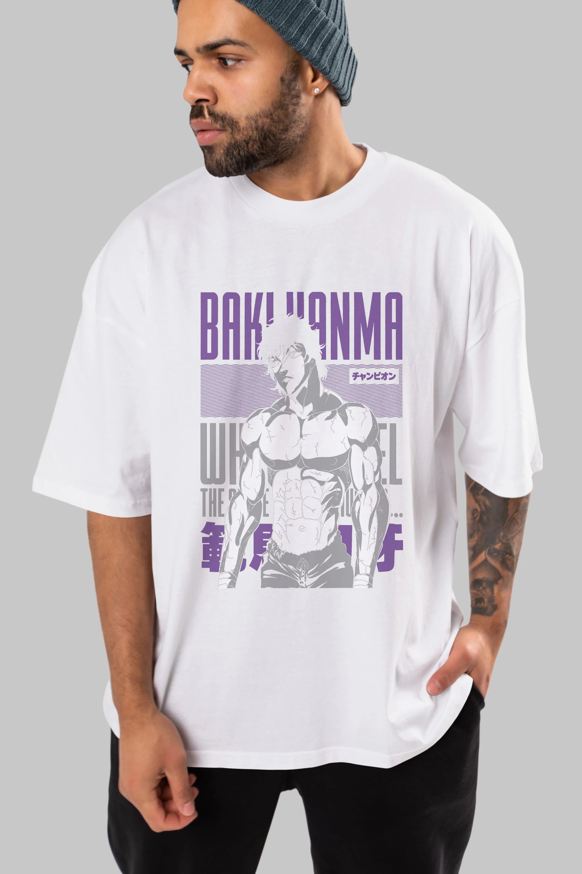 BAKI HANMA (2) Anime Ön Baskılı Oversize t-shirt %100 pamuk Erkek Kadın Unisex