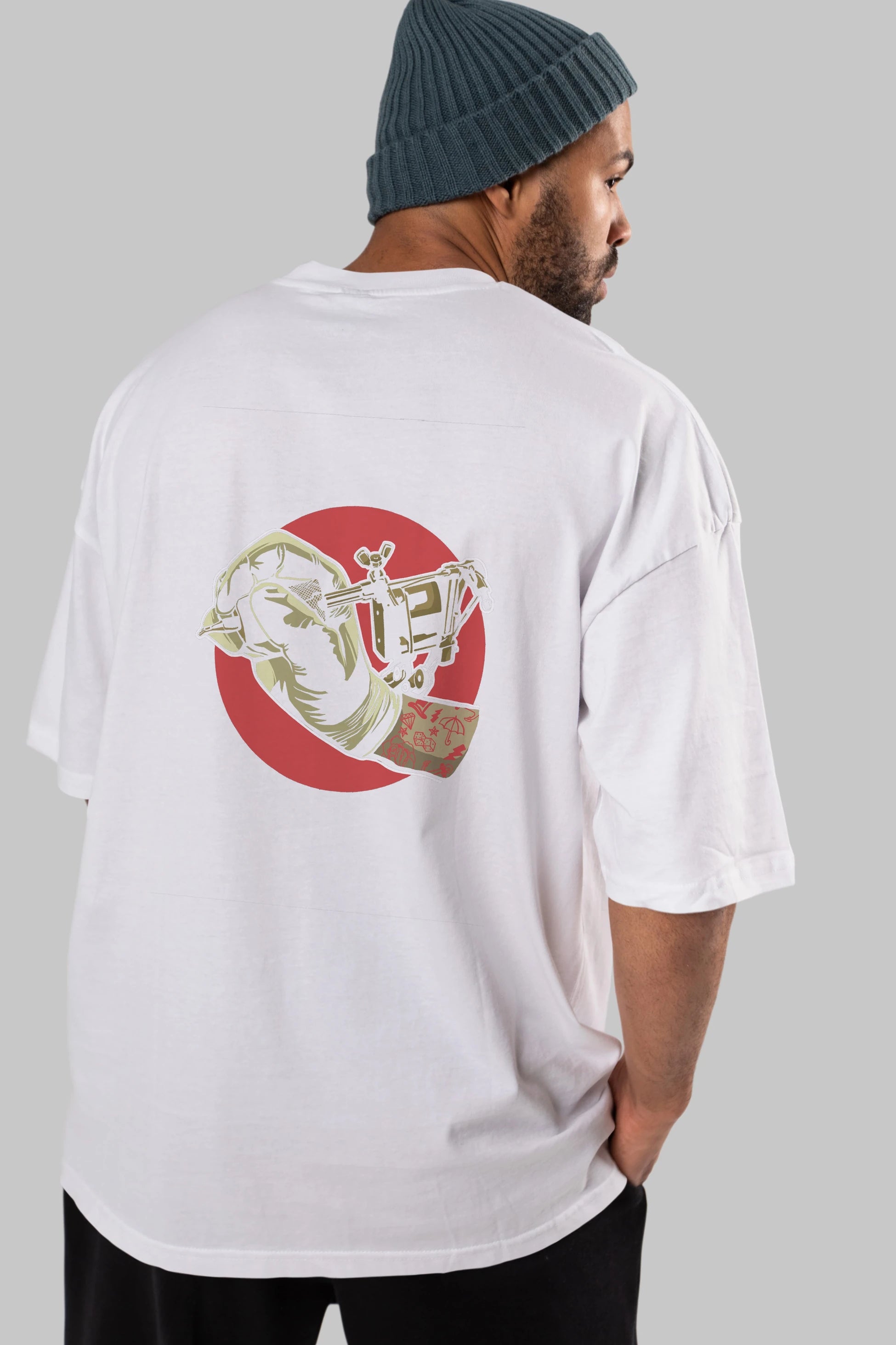 Tattoo Machine ] Arka Baskılı Oversize t-shirt Erkek Kadın Unisex %100 Pamuk