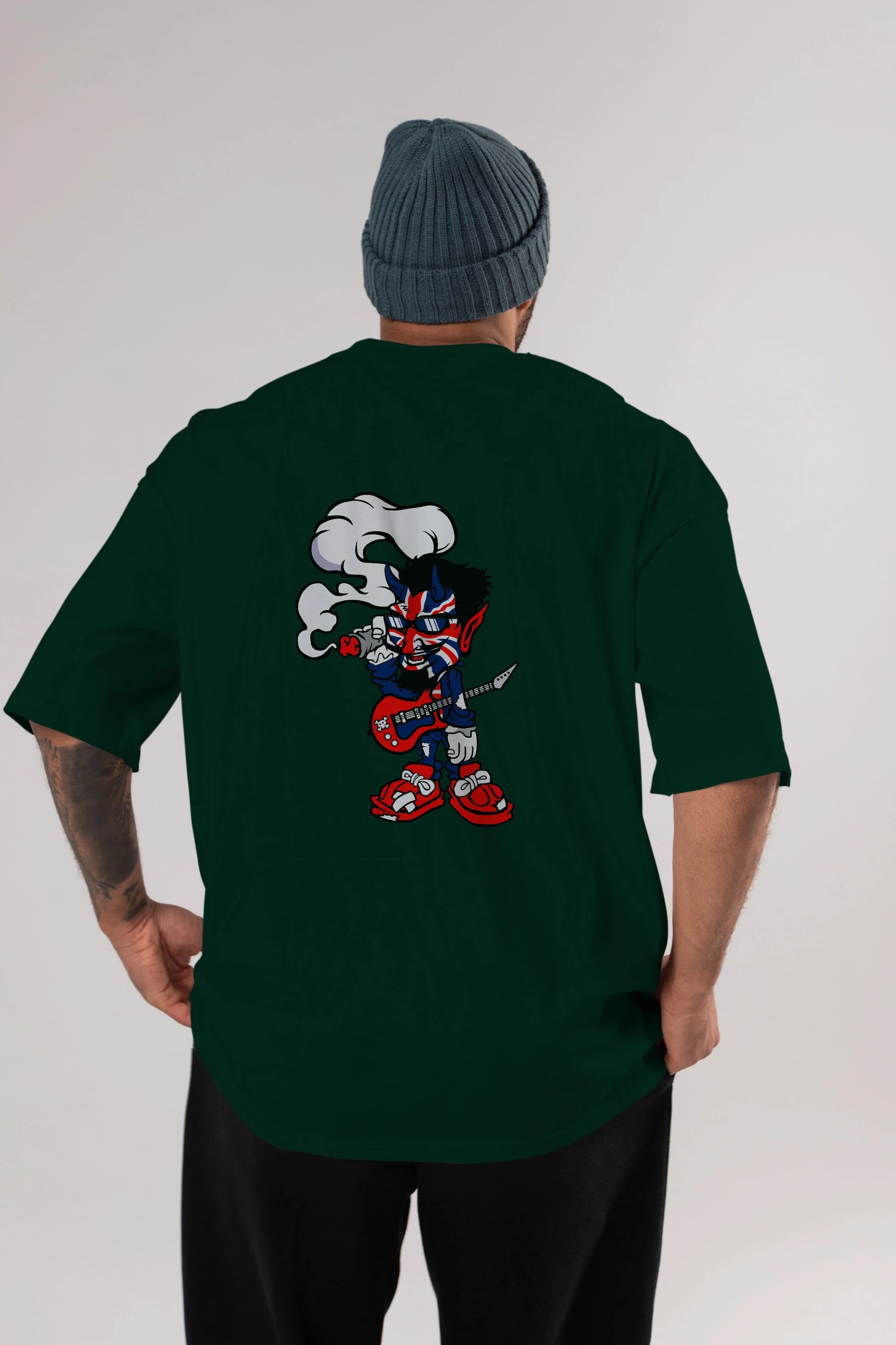 Uk Devil Rockstar Arka Baskılı Oversize t-shirt Erkek Kadın Unisex %100 Pamuk tişort