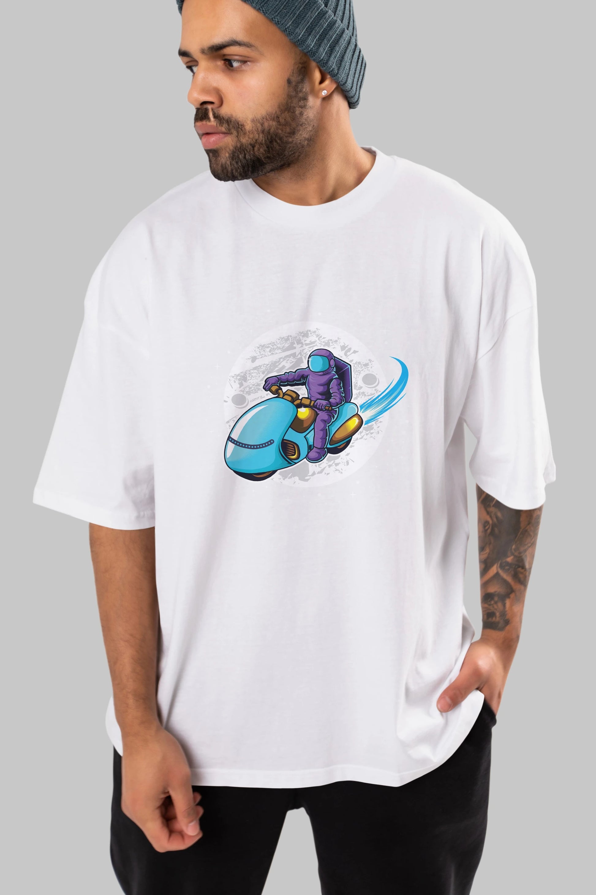 Astrorider in Space Ön Baskılı Oversize t-shirt Erkek Kadın Unisex