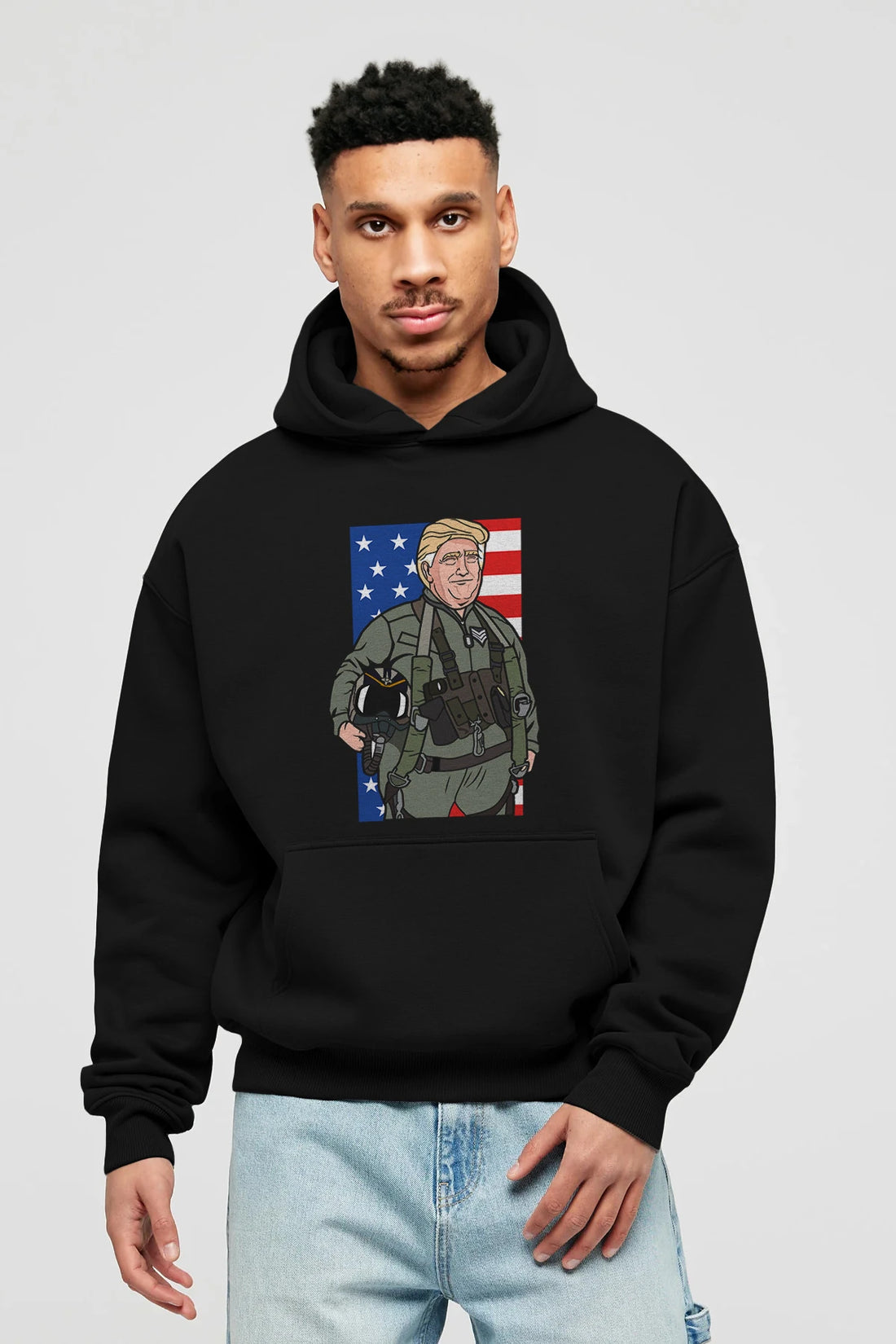 Trump Jetplane Pilot Ön Baskılı Hoodie Oversize Kapüşonlu Sweatshirt Erkek Kadın Unisex