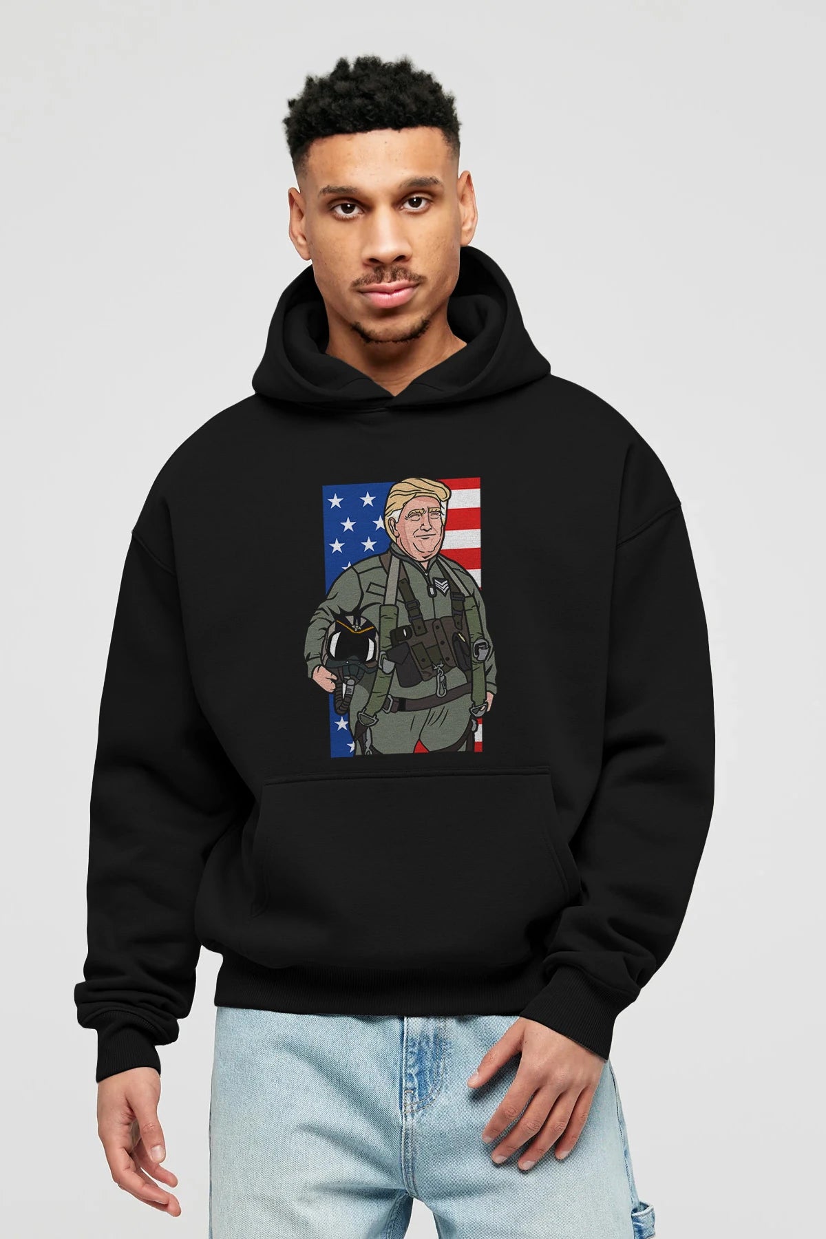 Trump Jetplane Pilot Ön Baskılı Hoodie Oversize Kapüşonlu Sweatshirt Erkek Kadın Unisex