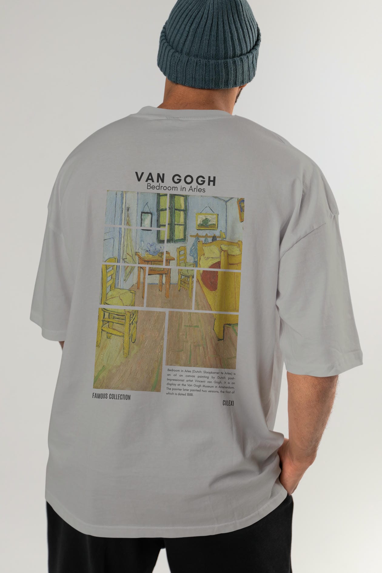 Van Gogh Arka Baskılı Oversize t-shirt Erkek Kadın Bisiklet Yaka Pamuk tişort