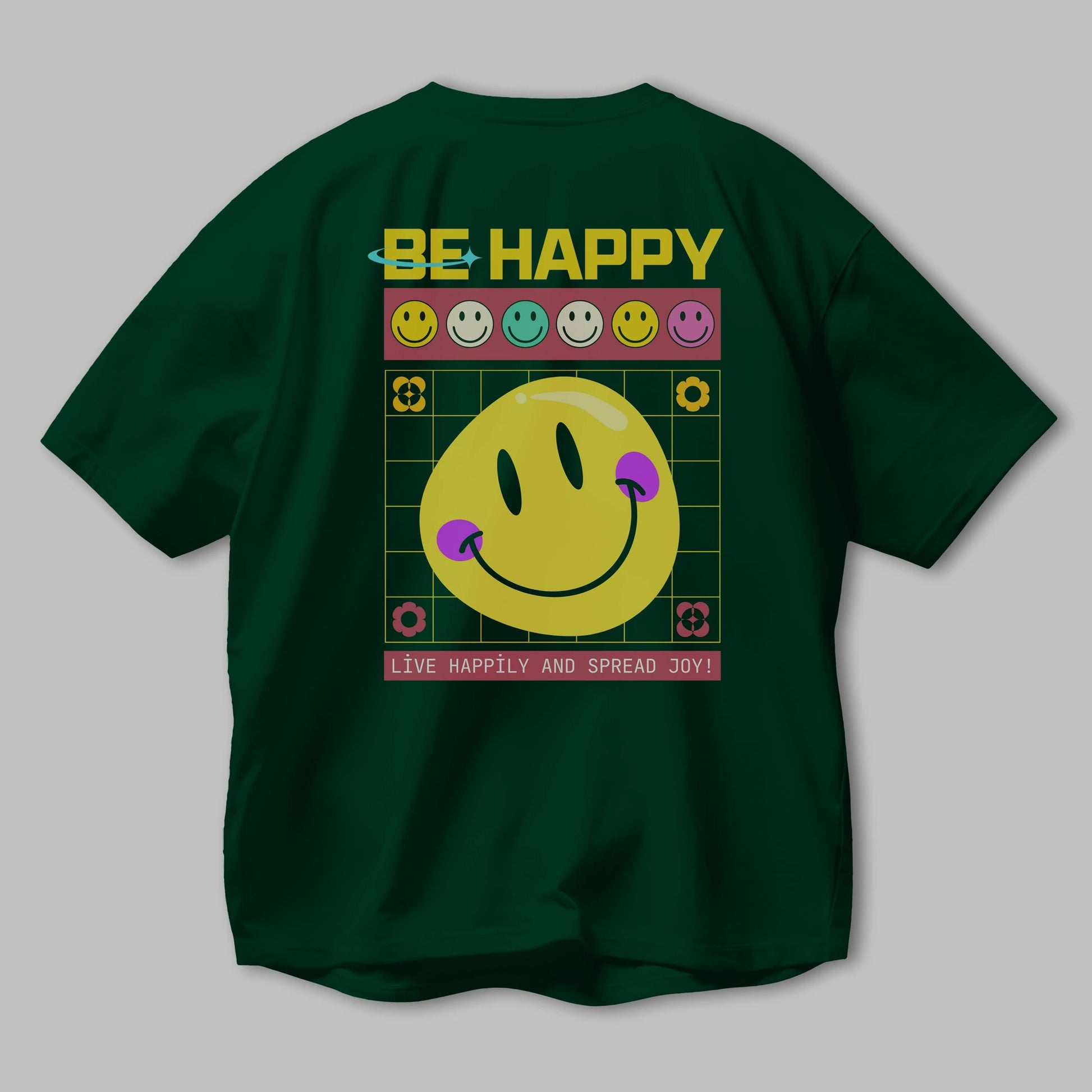 Be Happy Yazılı Arka Baskılı Oversize t-shirt Erkek Kadın Unisex