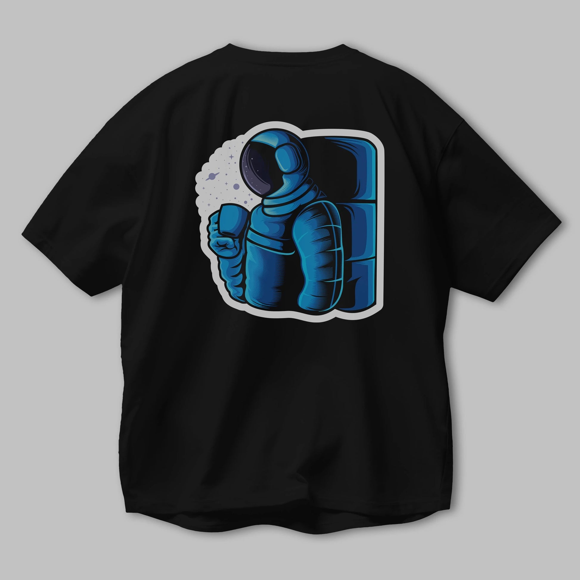 Drinking coffee in space sticker Arka Baskılı Oversize t-shirt Erkek Kadın Unisex