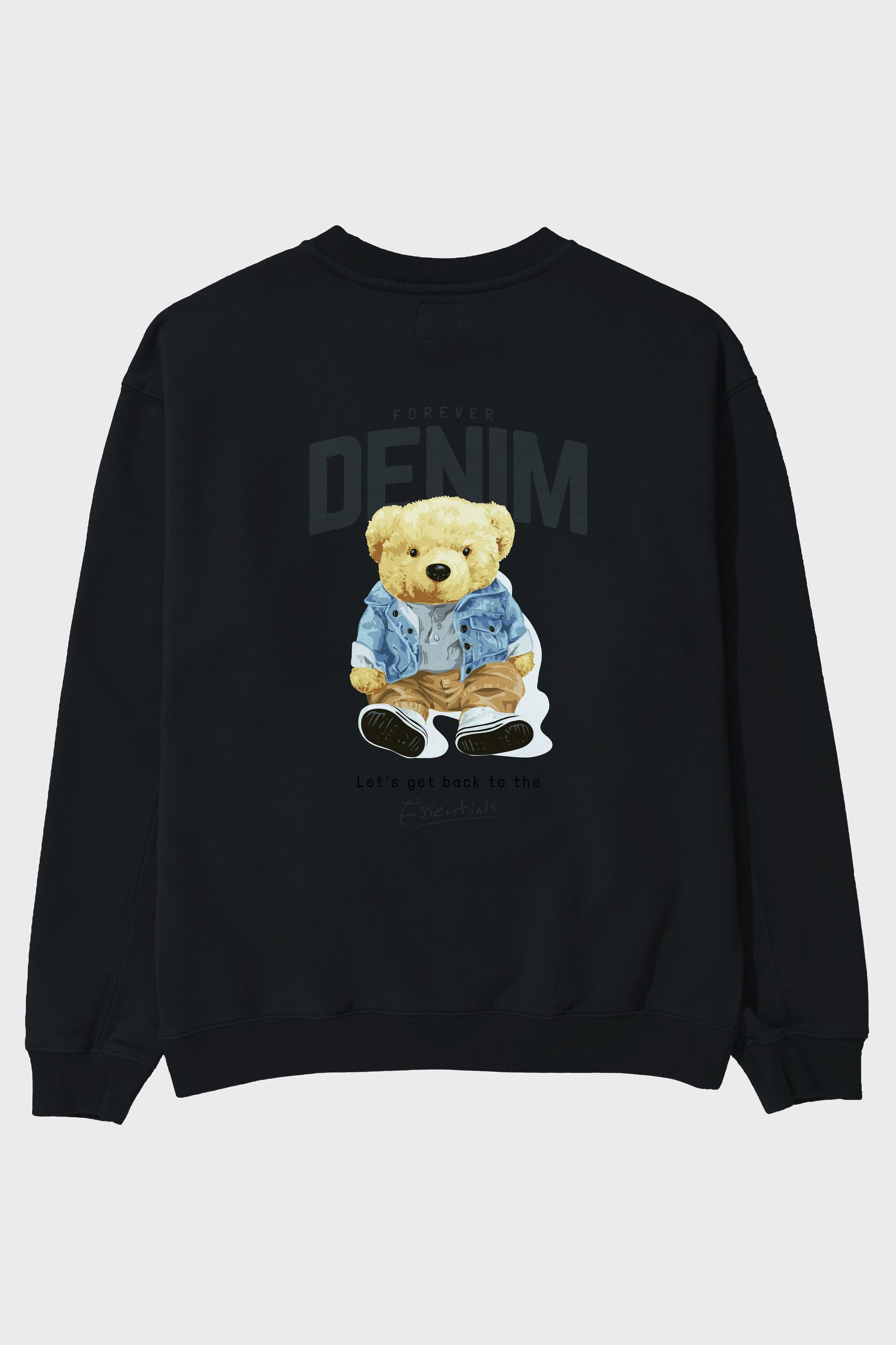 Teddy Bear Forever Denim Arka Baskılı Oversize Sweatshirt Erkek Kadın Unisex