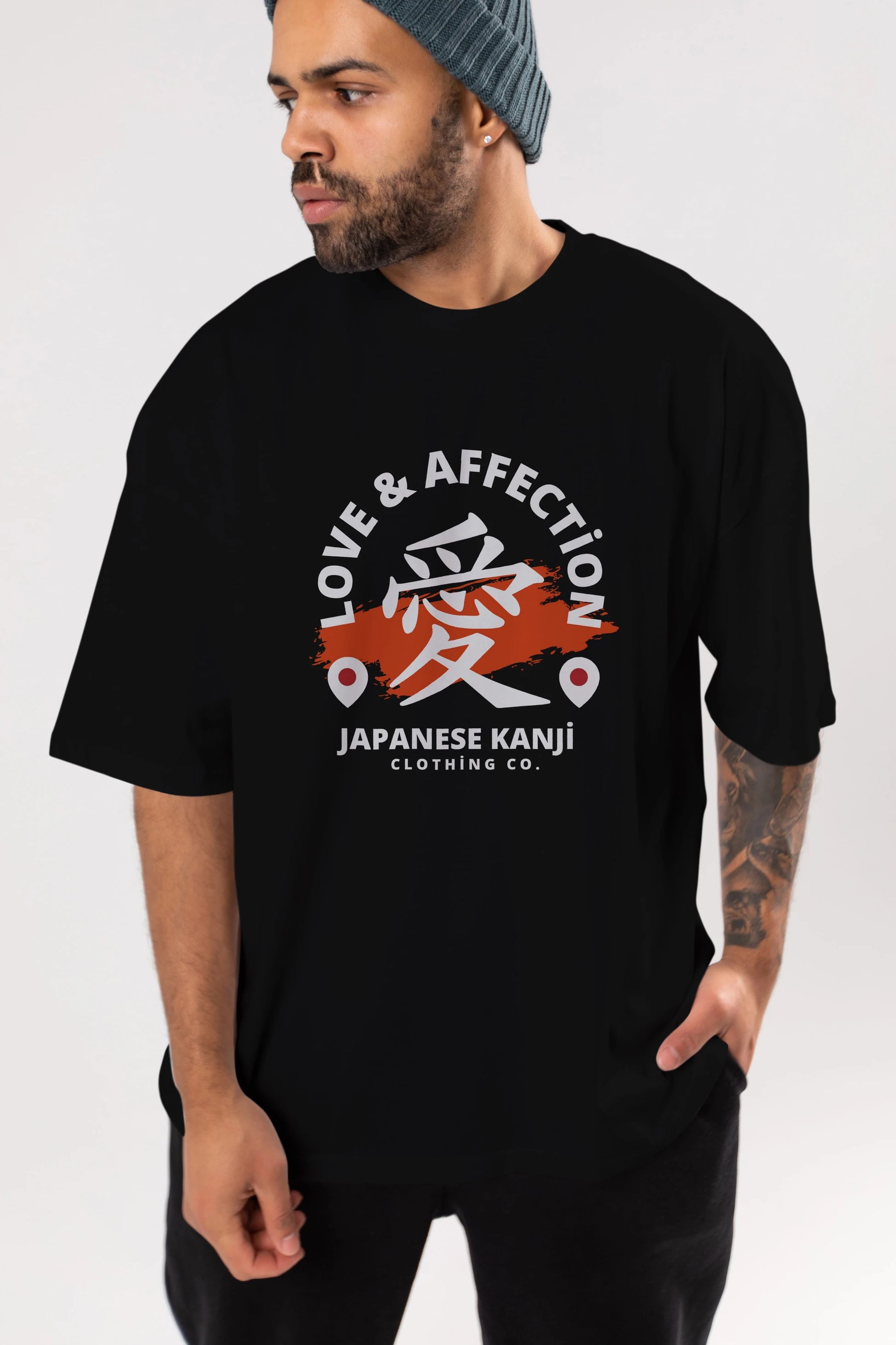 Love Affection Japanese Yazılı Ön Baskılı Oversize t-shirt Erkek Kadın Unisex