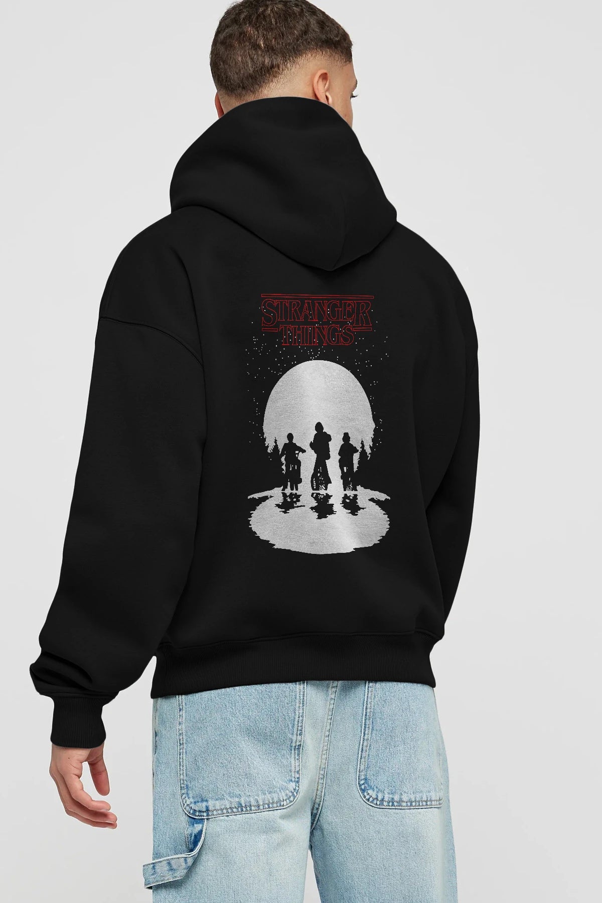 Stranger Things Arka Baskılı Hoodie Oversize Kapüşonlu Sweatshirt Erkek Kadın Unisex