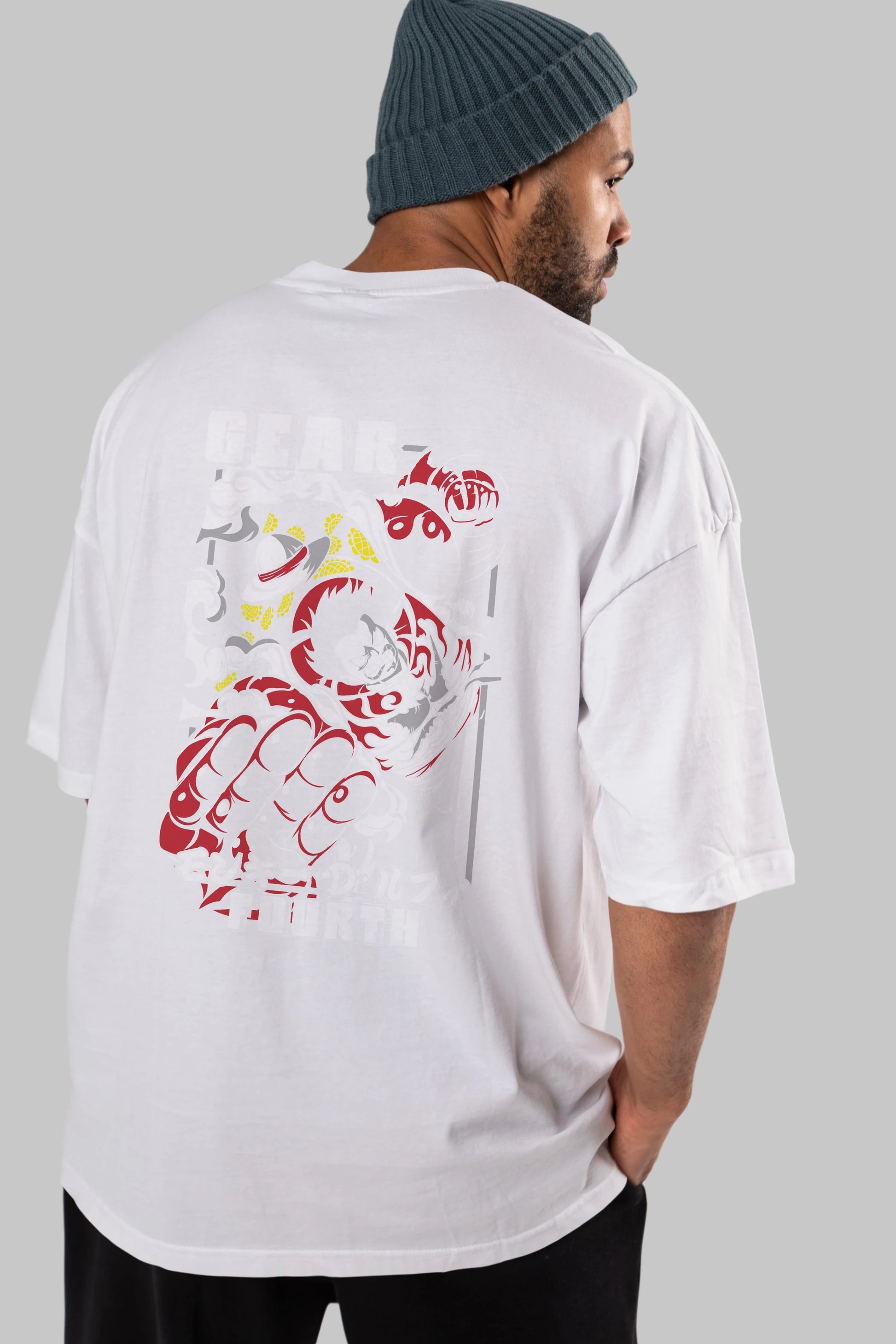 Luffy GEAR 4 Anime Arka Baskılı Oversize t-shirt Erkek Kadın Unisex %100 pamuk tişort