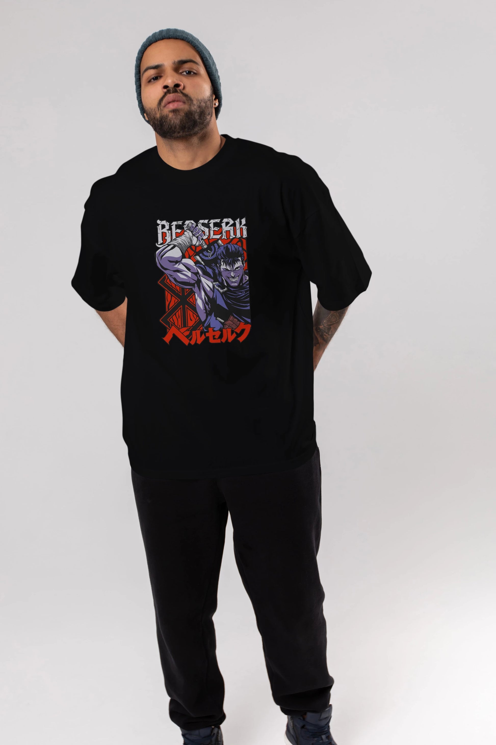 GUTS berserk Anime Ön Baskılı Oversize t-shirt %100 pamuk Erkek Kadın Unisex