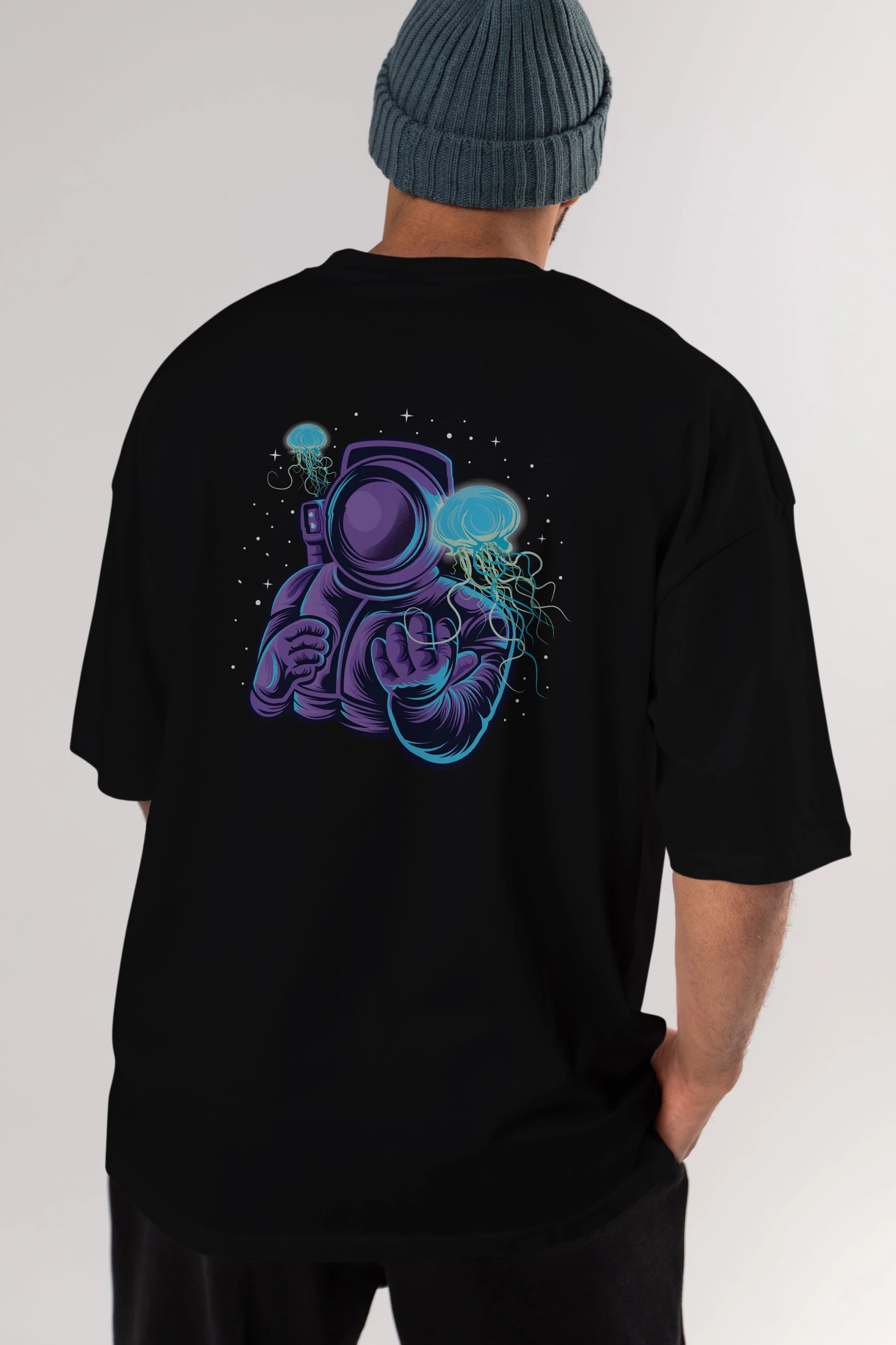 Astronaut and Jellyfish Arka Baskılı Oversize t-shirt Erkek Kadın Unisex