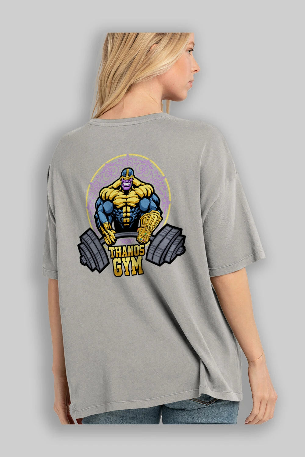 Thanos GYM Arka Baskılı Oversize t-shirt Erkek Kadın Unisex %100 Pamuk Bisiklet Yaka tişort