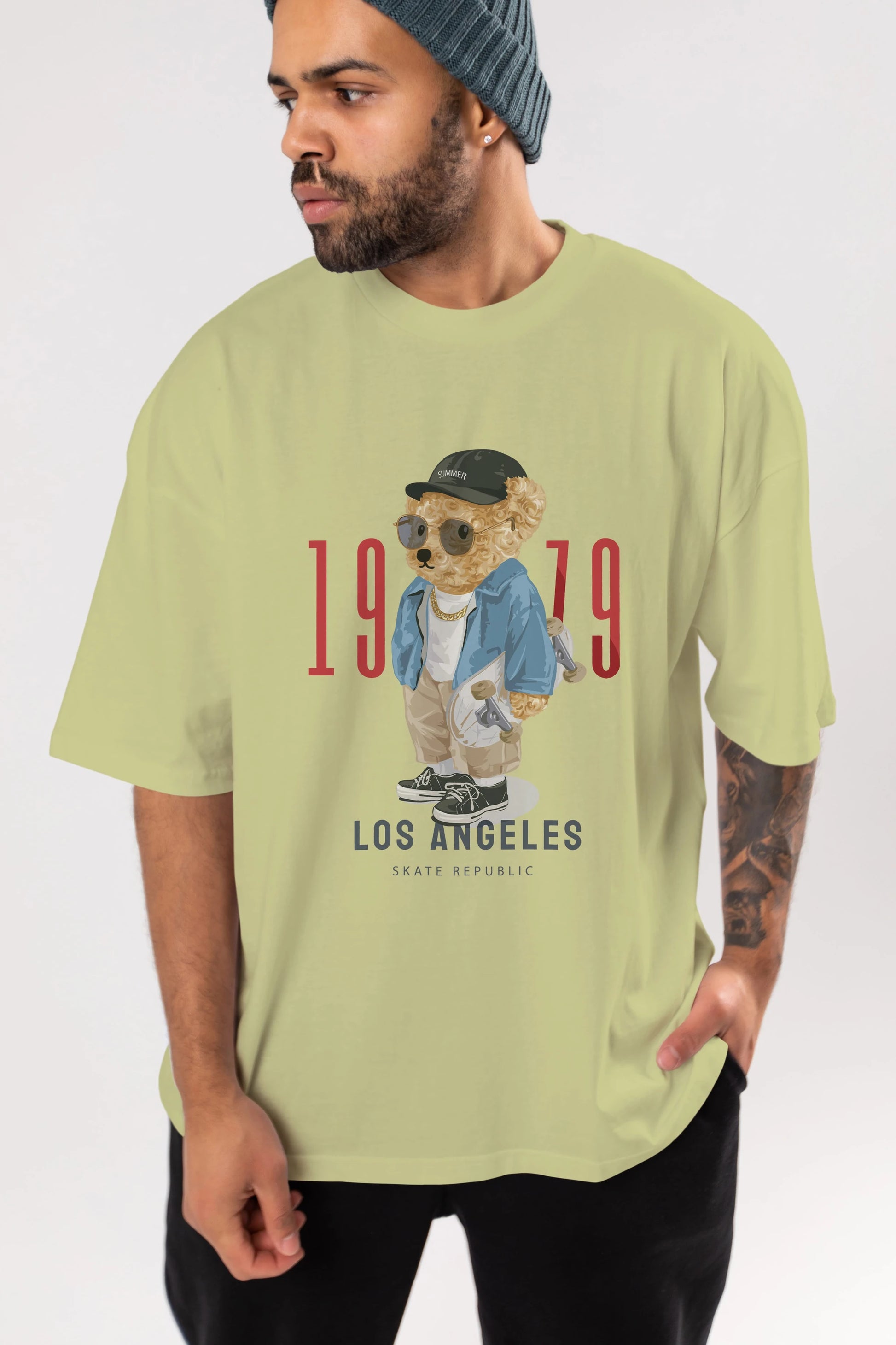 Teddy Bear Los Angeles Ön Baskılı Oversize t-shirt Erkek Kadın Unisex %100 Pamuk