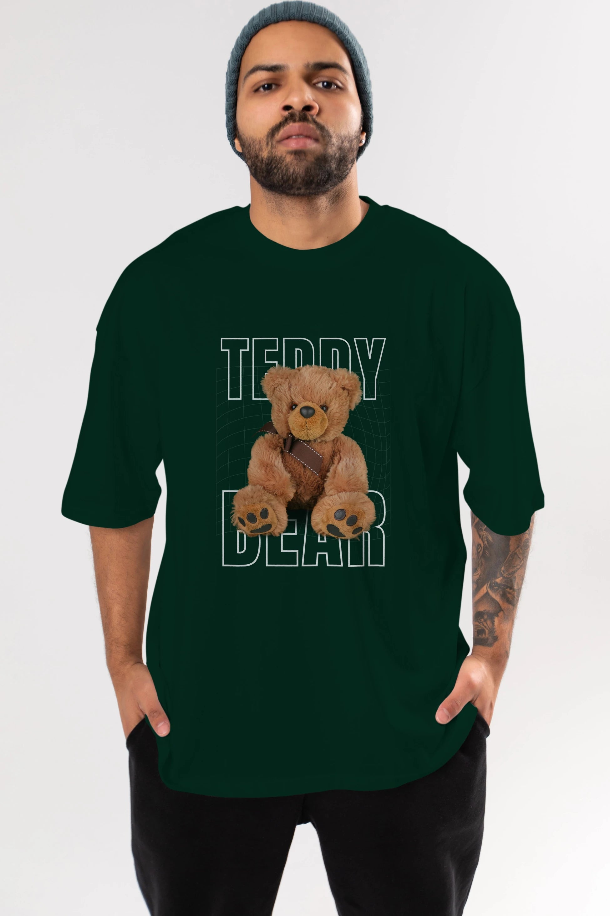 Teddy Bear Yazılı Ön Baskılı Oversize t-shirt Erkek Kadın Unisex %100 Pamuk