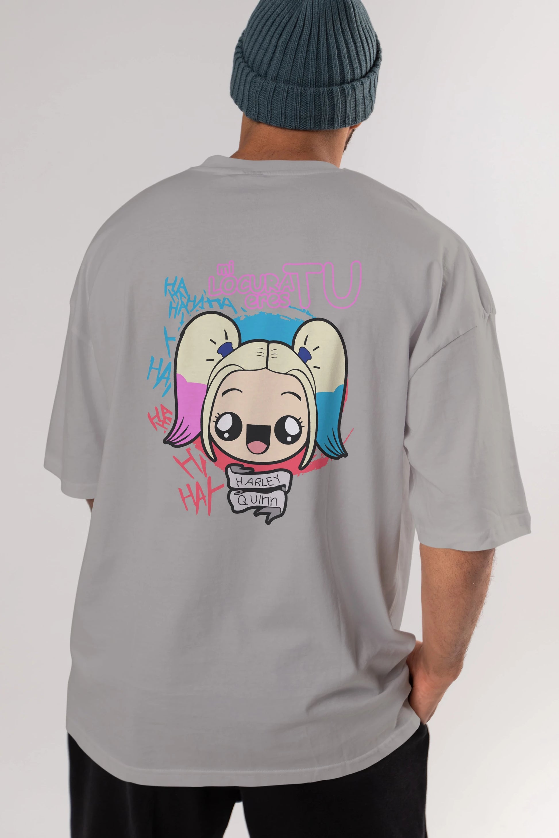 Harley Quinn Arka Baskılı Oversize t-shirt Erkek Kadın Unisex %100 Pamuk Bisiklet Yaka tişort
