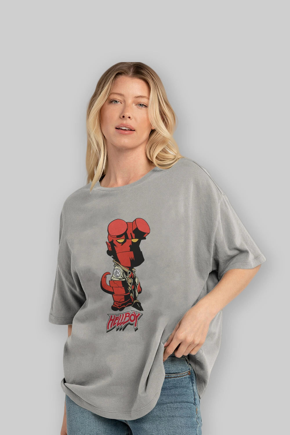 Hellboy (1) Ön Baskılı Oversize t-shirt Erkek Kadın Unisex %100 Pamuk Bisiklet Yaka tişort