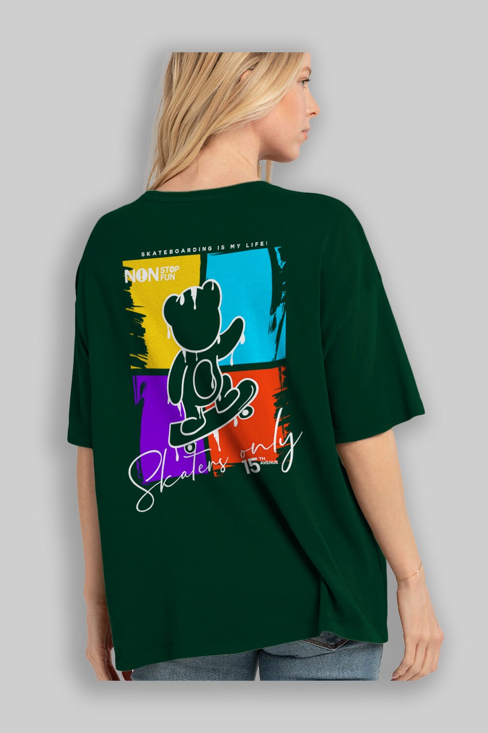 Skaters Only Bear Arka Baskılı Oversize t-shirt Erkek Kadın Unisex