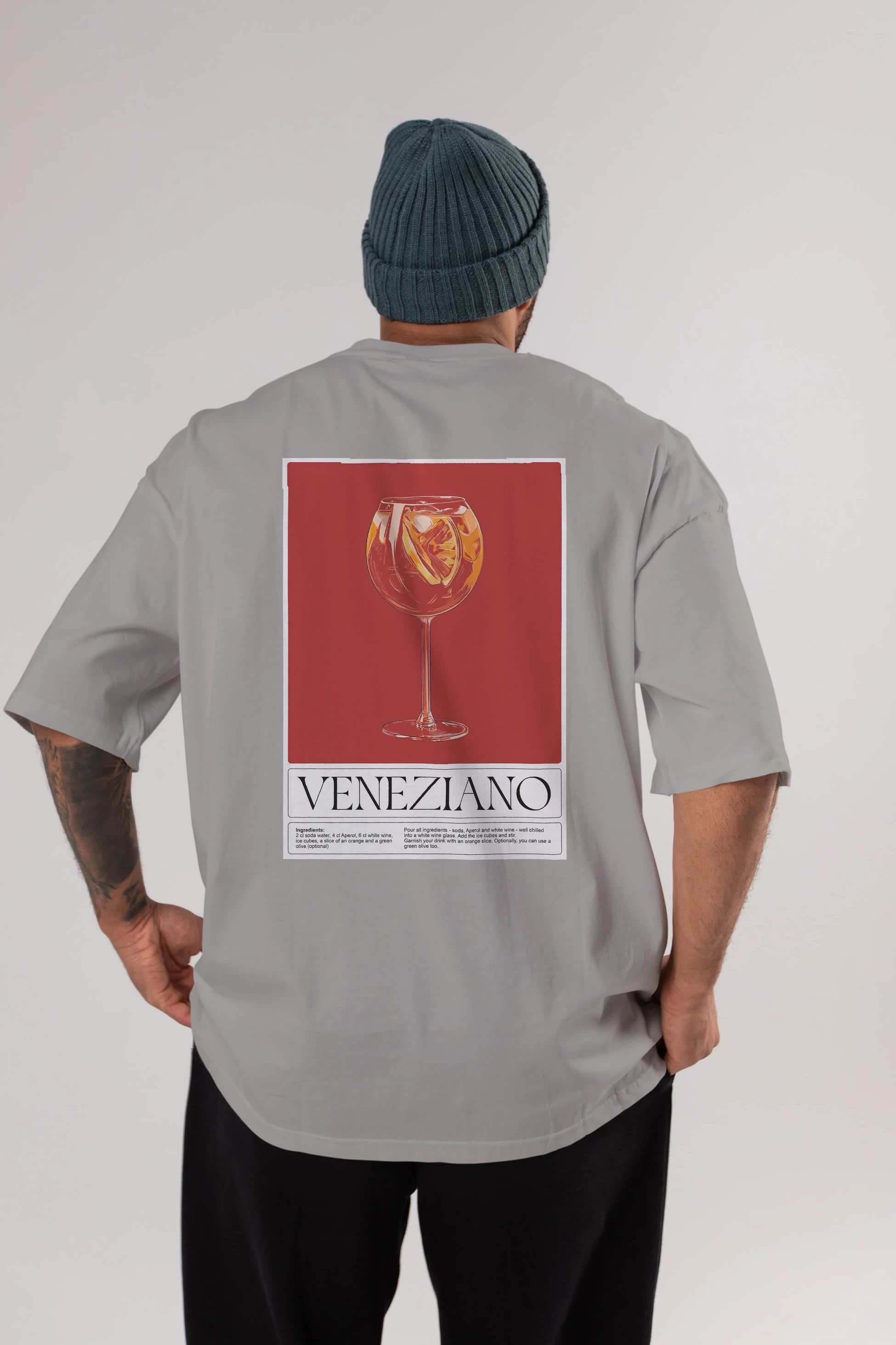 Veneziano Arka Baskılı Oversize t-shirt Erkek Kadın Unisex %100 Pamuk Bisiklet Yaka tişort