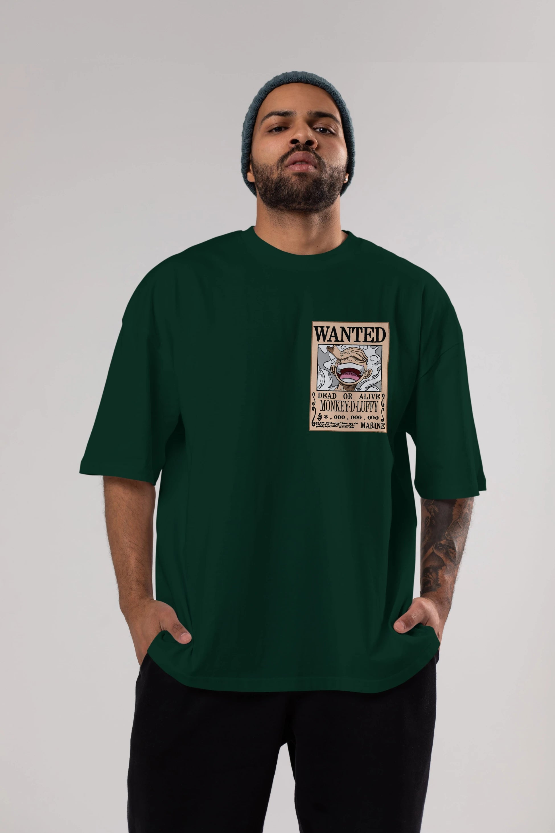 CARTEL LUFFY GEAR 5 Ön Sol Baskılı Oversize t-shirt Erkek Kadın Unisex %100 Pamuk Bisiklet Yaka tişort