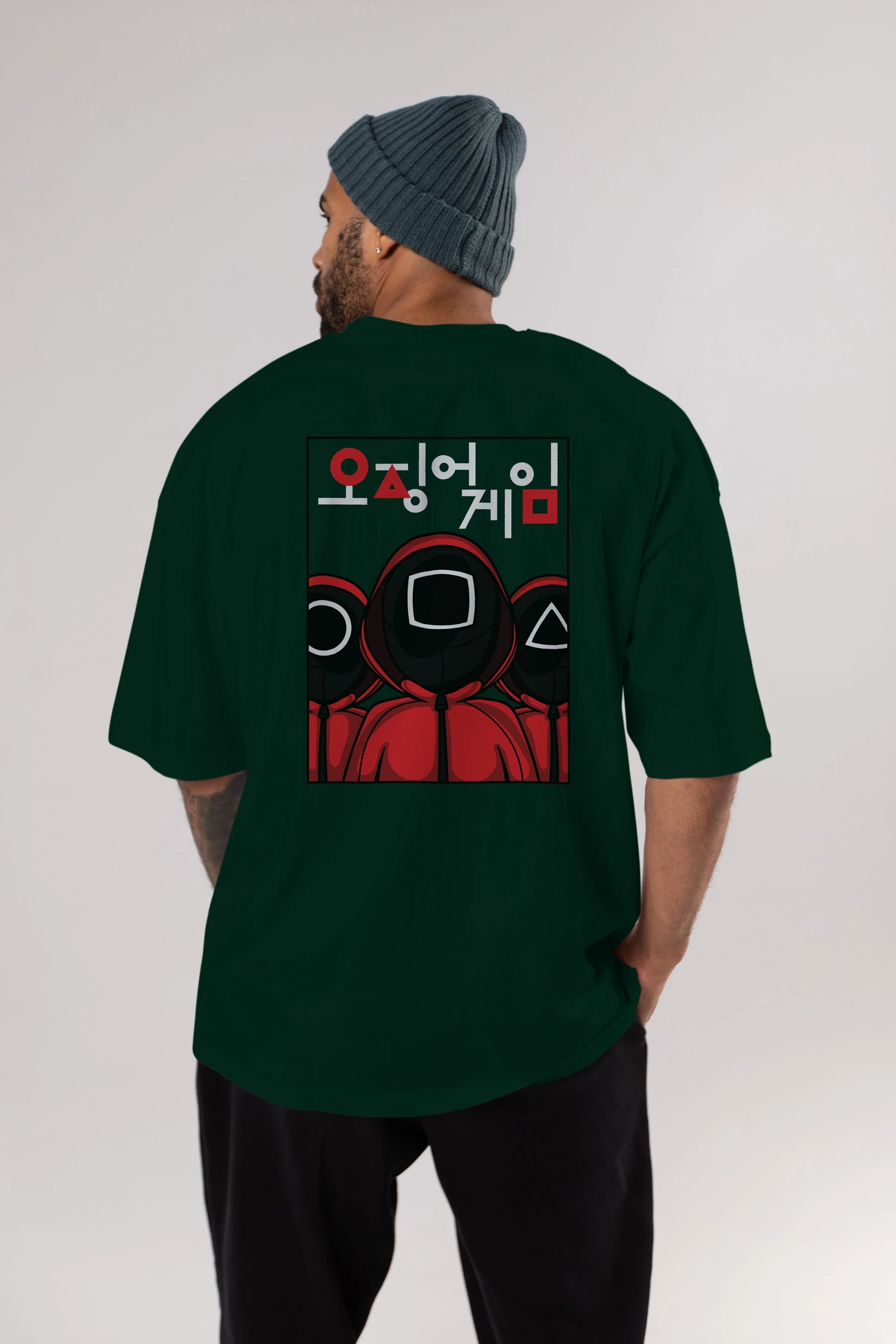 Squid Game (7) Arka Baskılı Oversize t-shirt Erkek Kadın Unisex %100 Pamuk Bisiklet Yaka tişort
