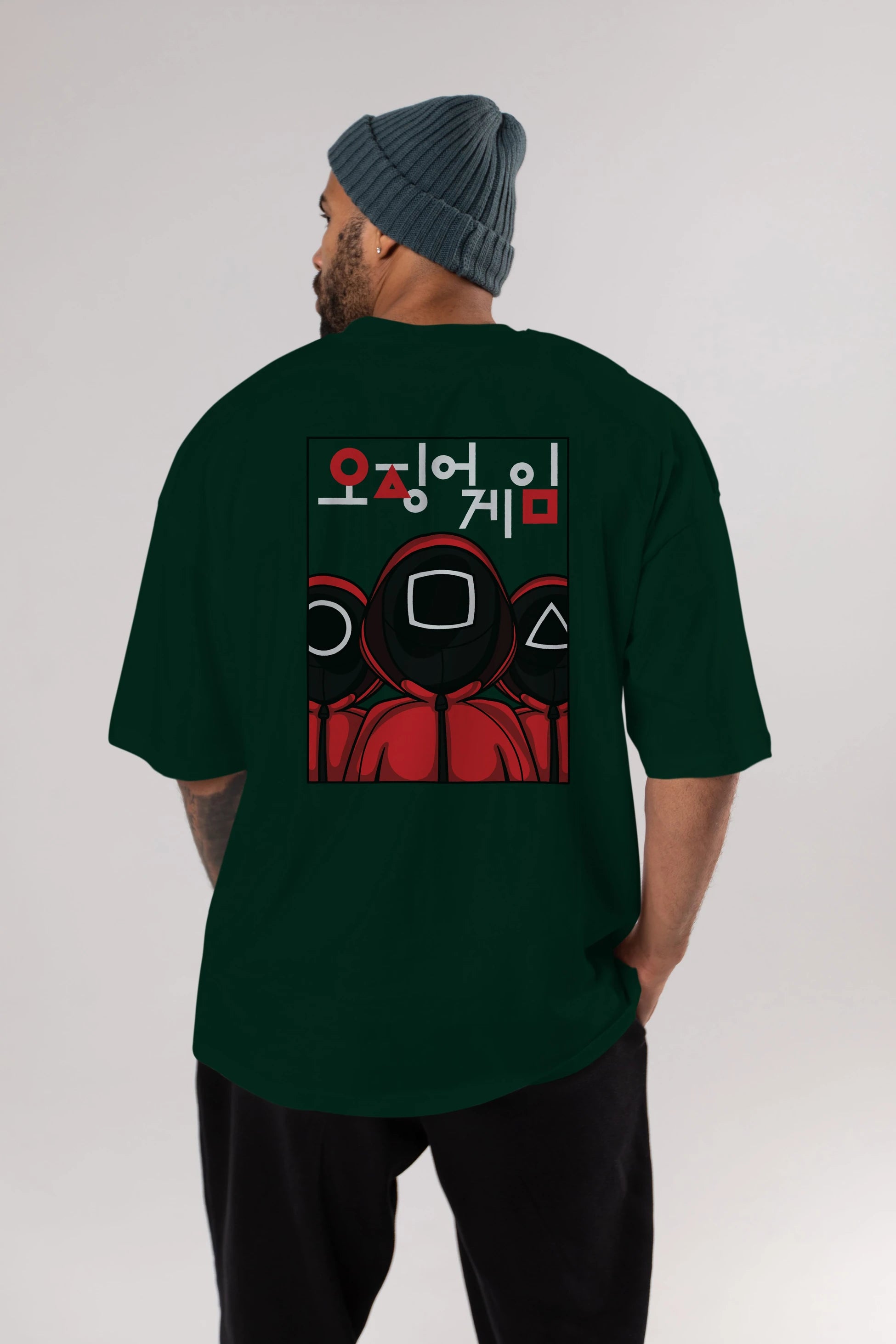 Squid Game (7) Arka Baskılı Oversize t-shirt Erkek Kadın Unisex %100 Pamuk Bisiklet Yaka tişort