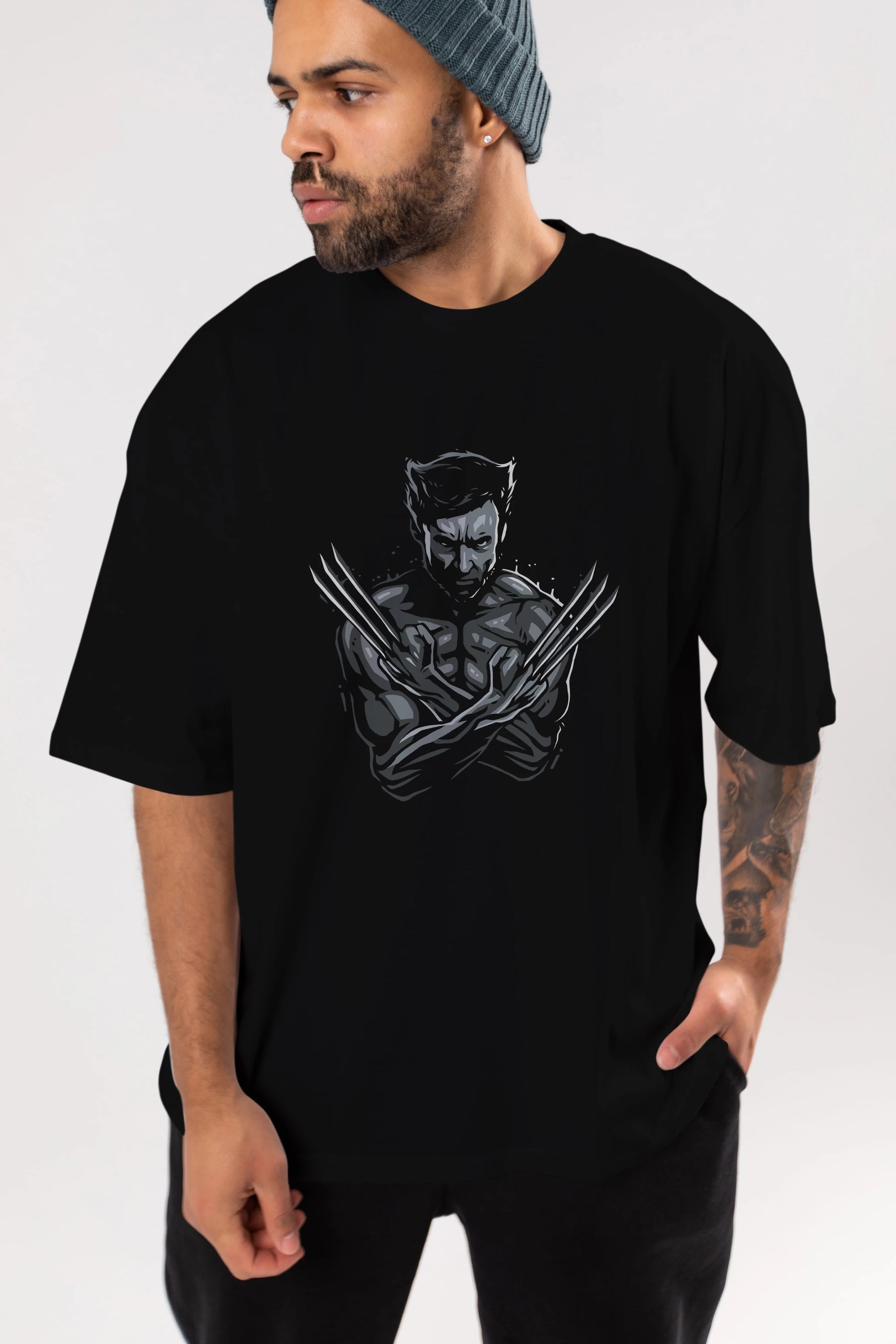 Wolverine Ön Baskılı Oversize t-shirt Erkek Kadın Unisex %100 Pamuk Bisiklet Yaka tişort