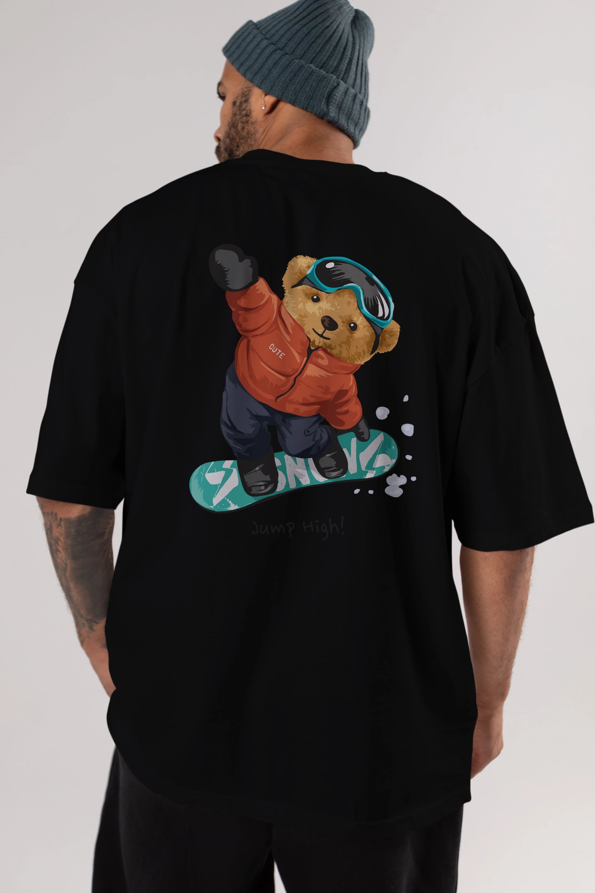 Teddy Bear Jump High Arka Baskılı Oversize t-shirt Erkek Kadın Unisex %100 Pamuk