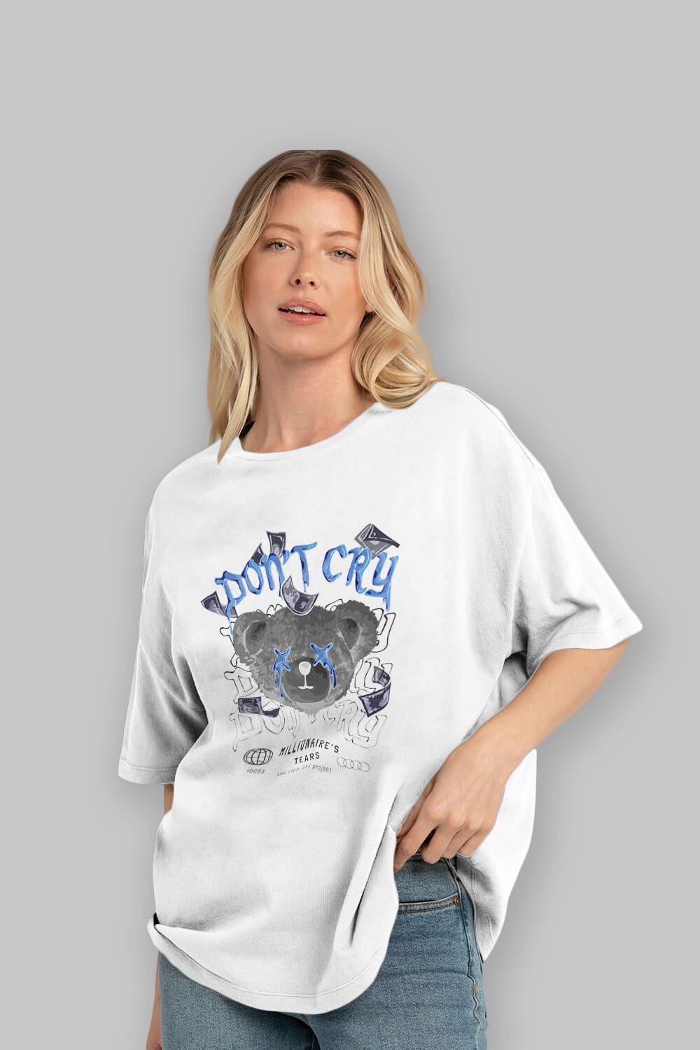 Dont Cry Bear Ön Baskılı Oversize t-shirt Erkek Kadın Unisex