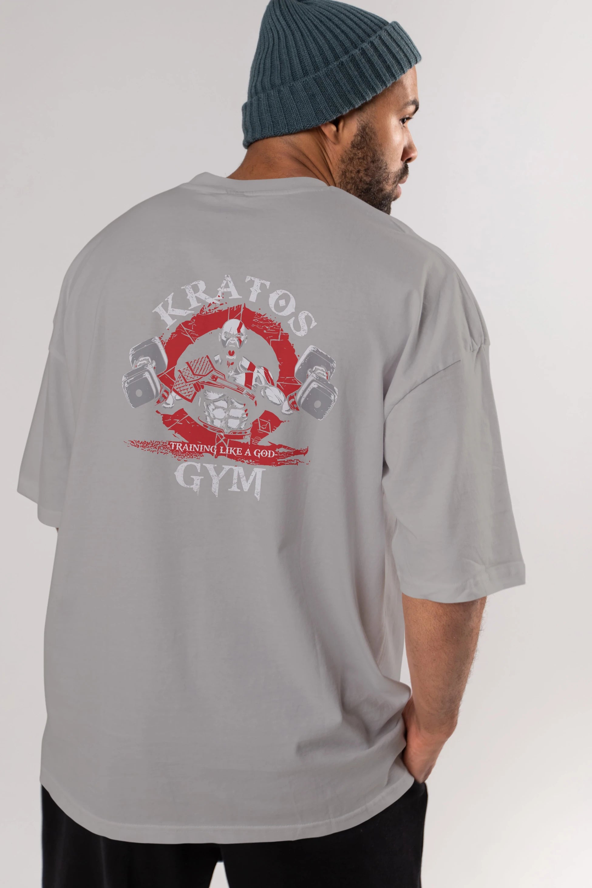 Kratos GYM Arka Baskılı Oversize t-shirt Erkek Kadın Unisex %100 Pamuk Bisiklet Yaka tişort
