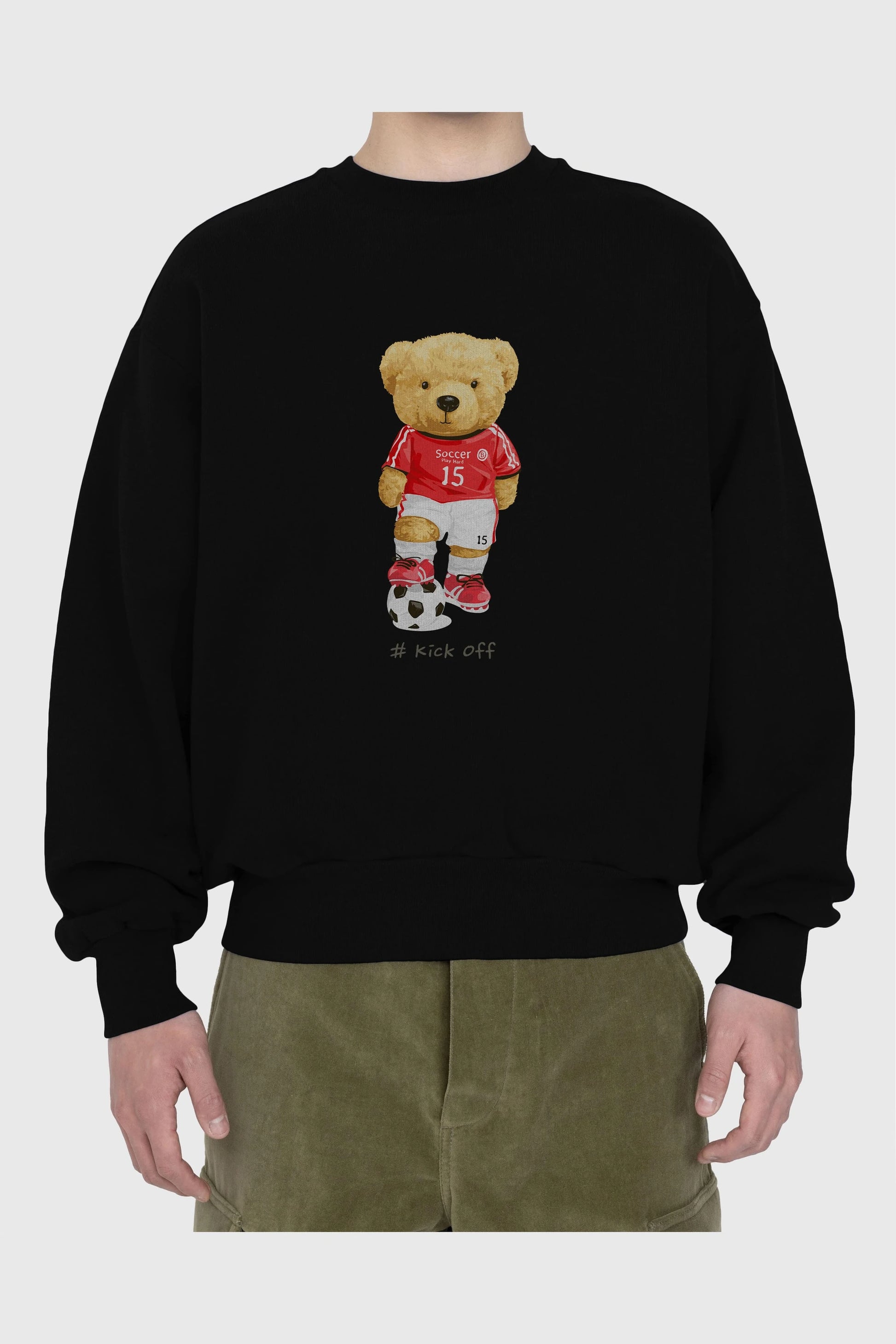 Teddy Bear Kick Off Ön Baskılı Oversize Sweatshirt Erkek Kadın Unisex