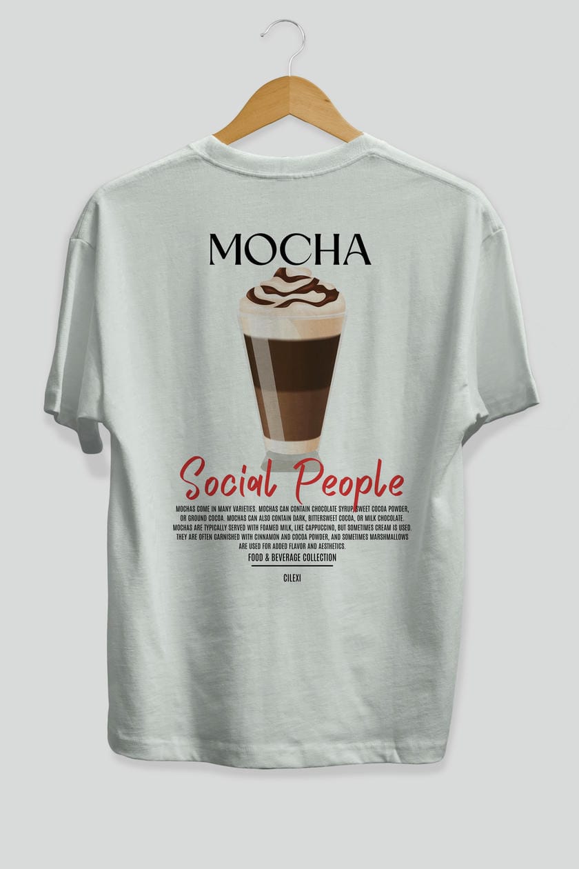 Mocha Kokteyl Serisi Baskılı Oversize t-shirt Erkek Kadın Unisex %100 Pamuk Bisiklet Yaka tişort