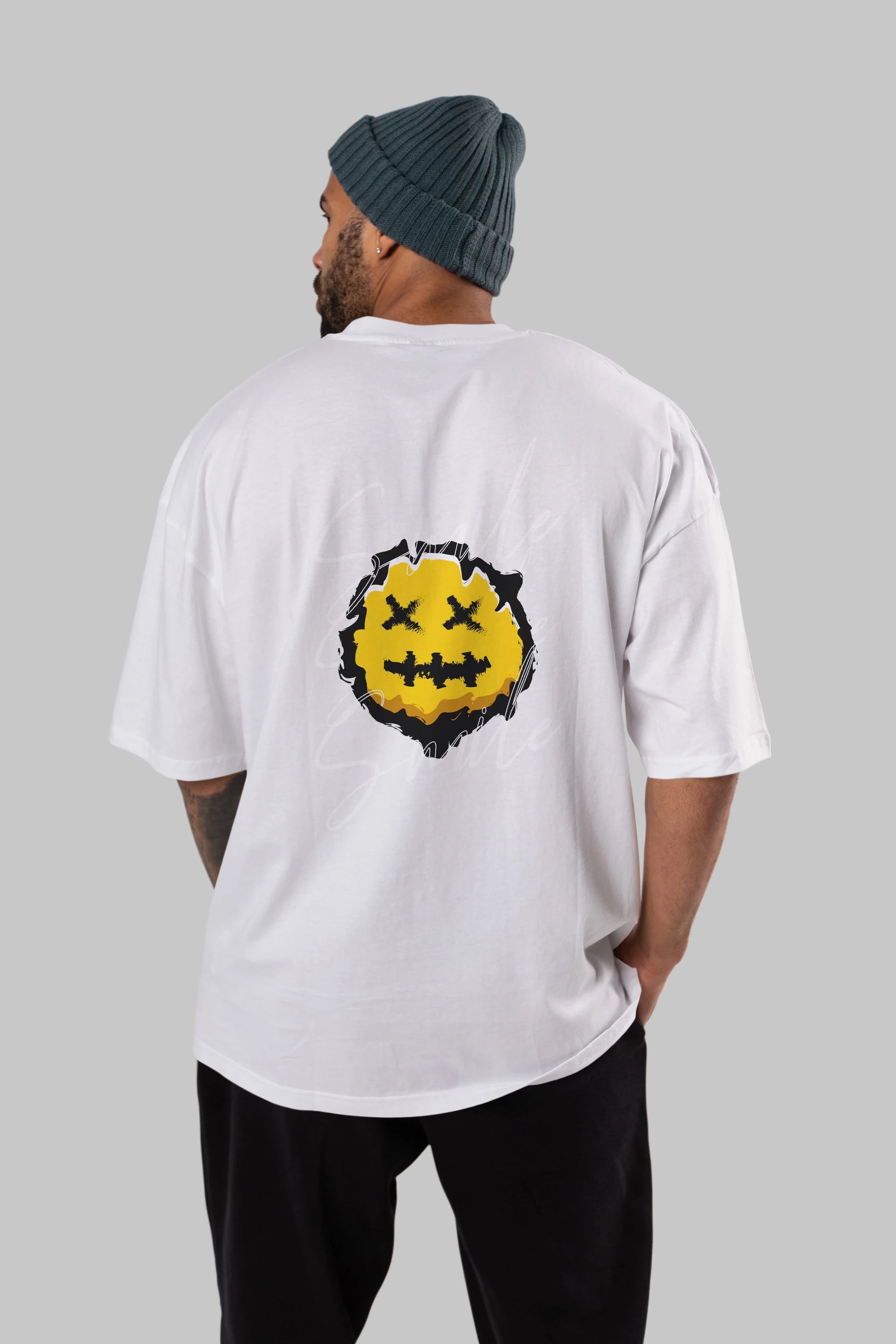 Smile Emoji Arka Baskılı Oversize t-shirt Erkek Kadın Unisex