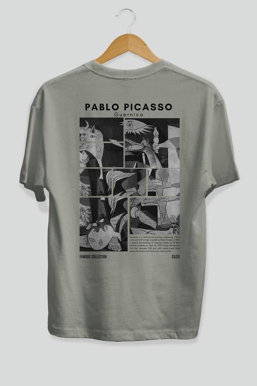 Pablo Picasso Guernica Arka Baskılı Oversize t-shirt Erkek Kadın Bisiklet Yaka Pamuk tişort