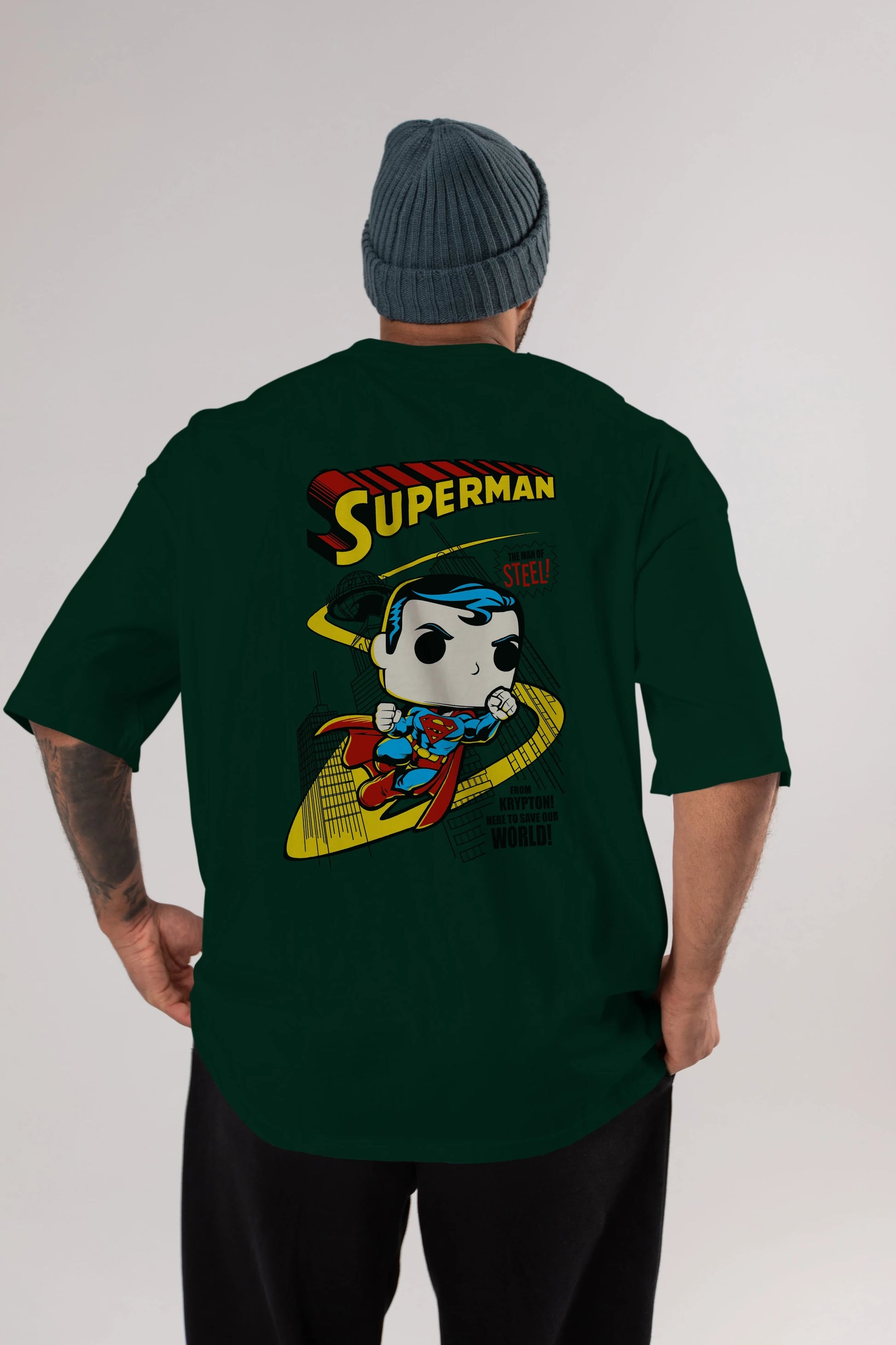 Superman (2) Arka Baskılı Oversize t-shirt Erkek Kadın Unisex %100 Pamuk Bisiklet Yaka tişort