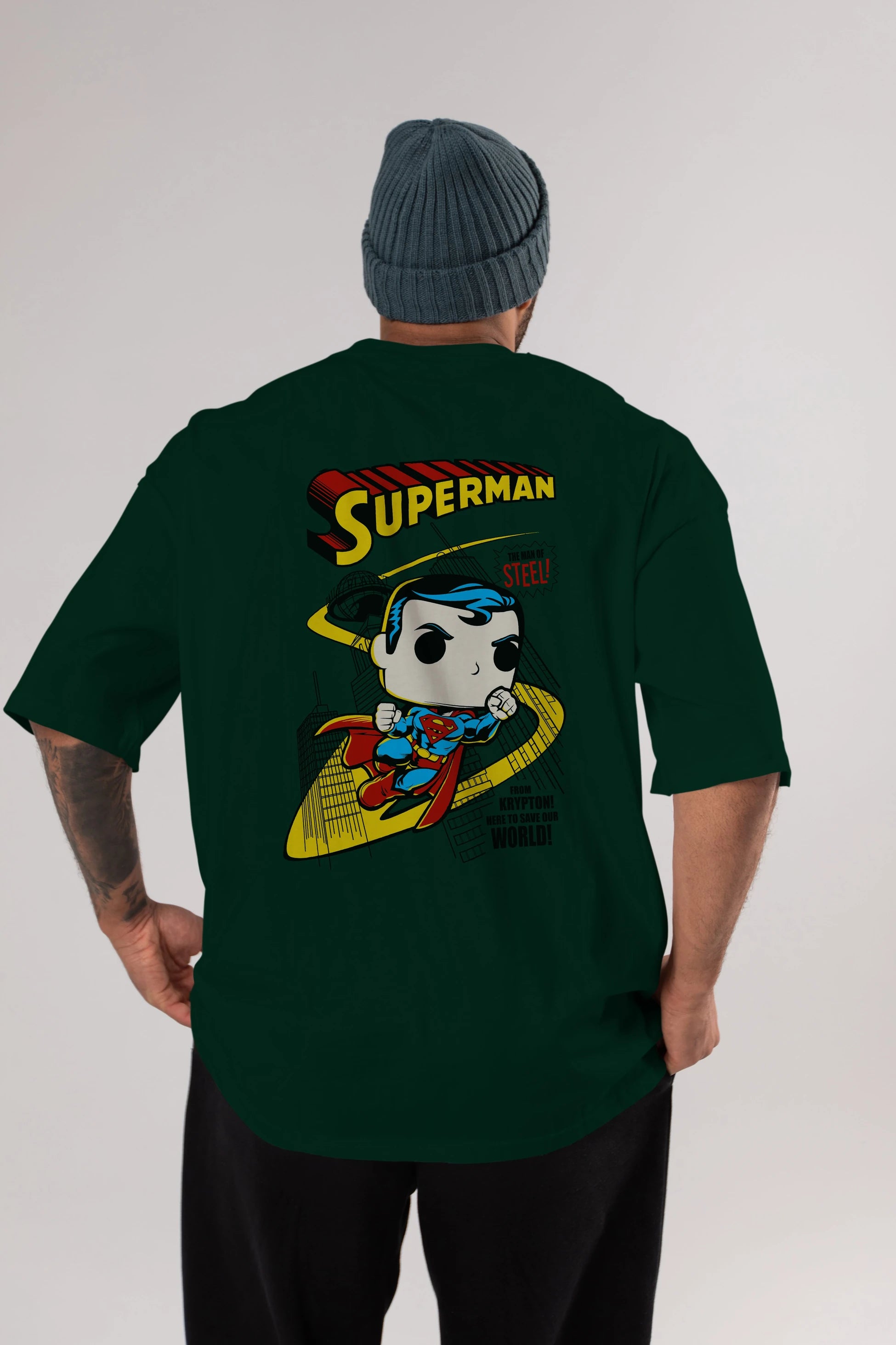 Superman (2) Arka Baskılı Oversize t-shirt Erkek Kadın Unisex %100 Pamuk Bisiklet Yaka tişort
