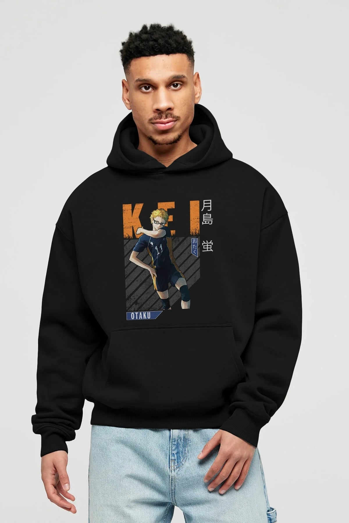 Kei Tsukishima 2 Anime Ön Baskılı Hoodie Oversize Kapüşonlu Sweatshirt Erkek Kadın Unisex