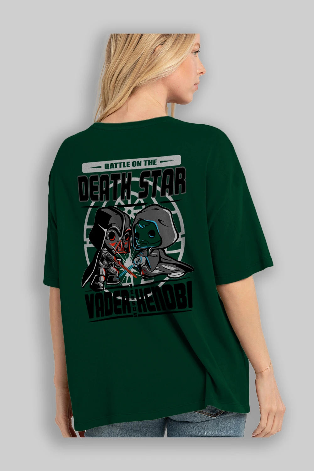 Vader Kenobi Arka Baskılı Oversize t-shirt Erkek Kadın Unisex %100 Pamuk Bisiklet Yaka tişort