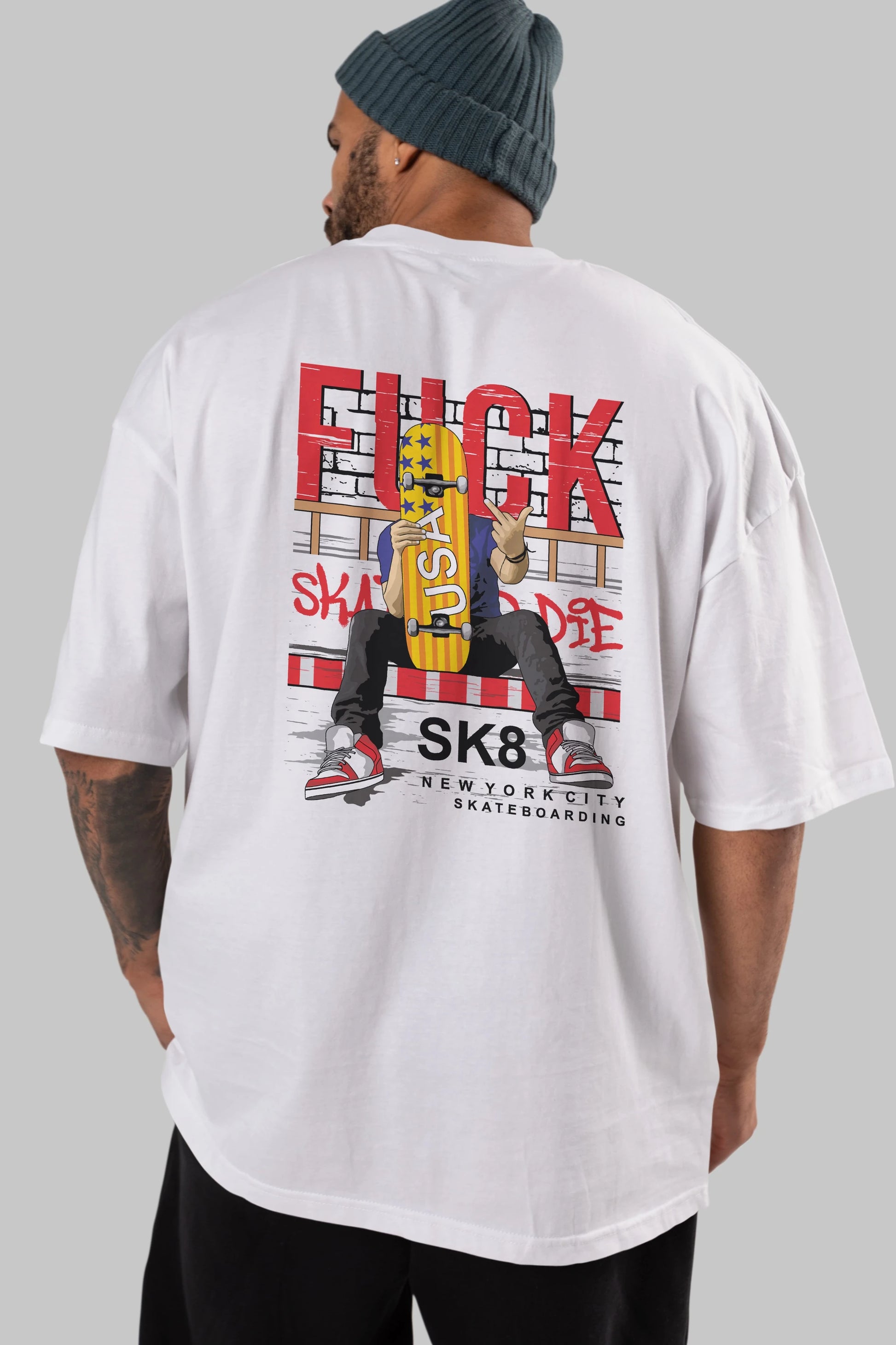 Skate or Die Arka Baskılı Oversize t-shirt Erkek Kadın Unisex